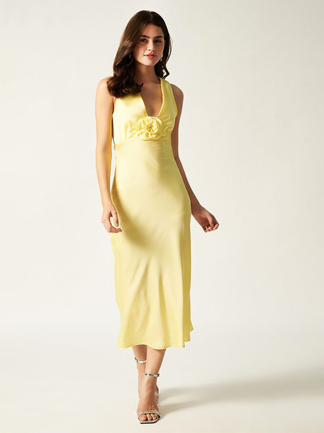 House of Sal Summer Breeze Women V Neck Corsage Sheath Midi Dress