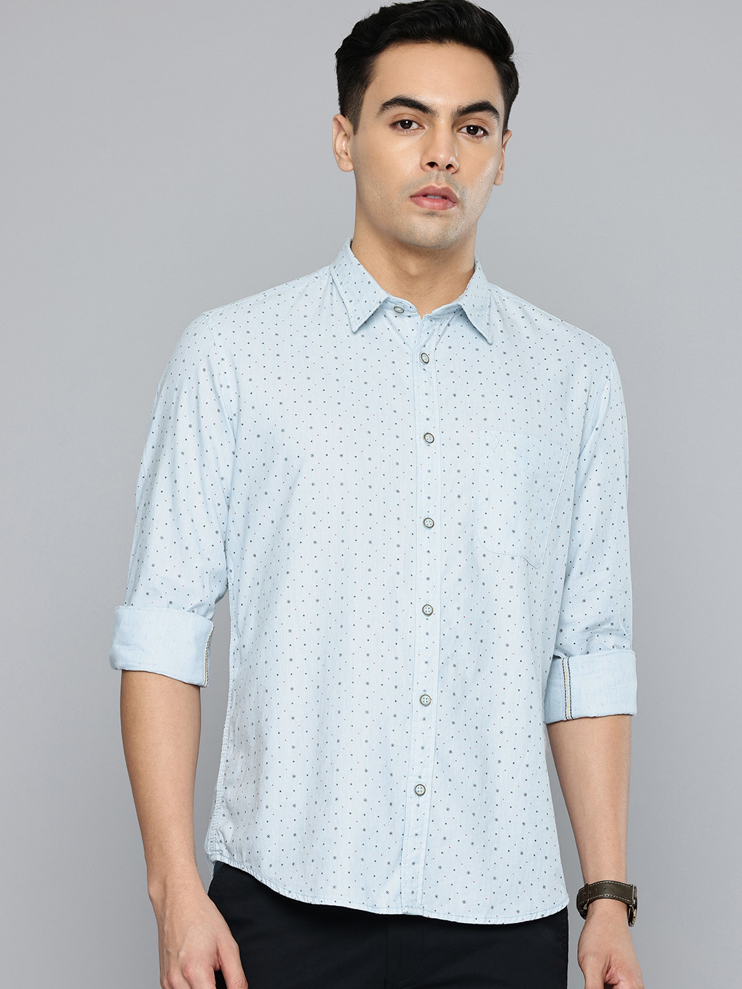 Indian Terrain Pure Cotton Classic Fit Miccro Ditsy Printed Casual Shirt