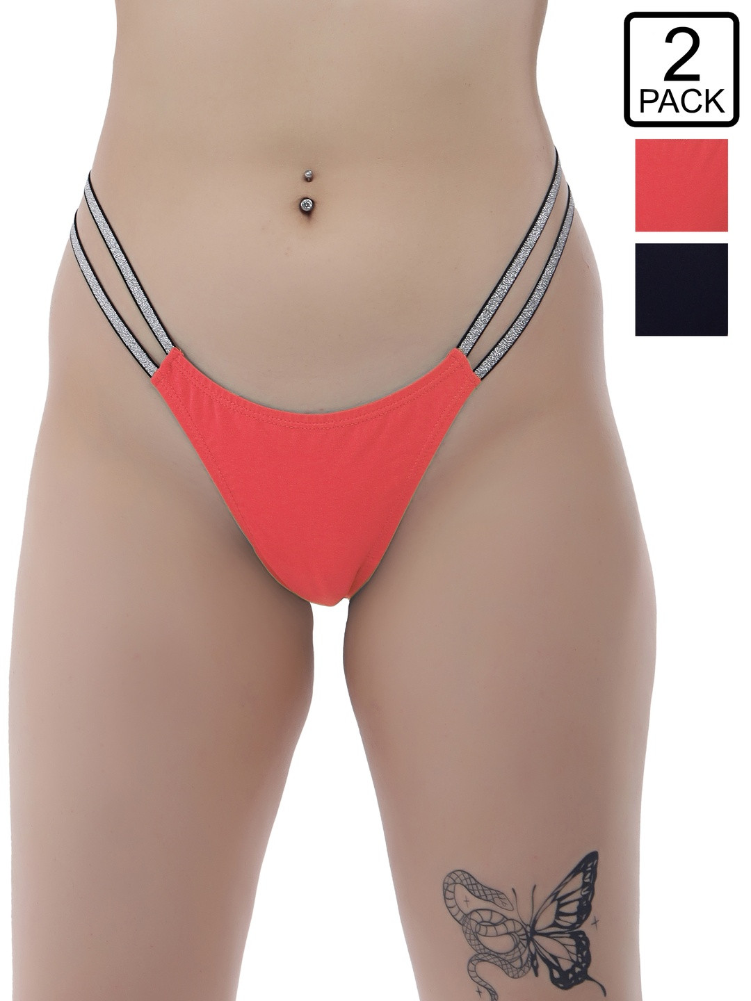 Selfcare Women Pack Of 2 Solid Soft Lycra Blend Mid-Rise Thongs