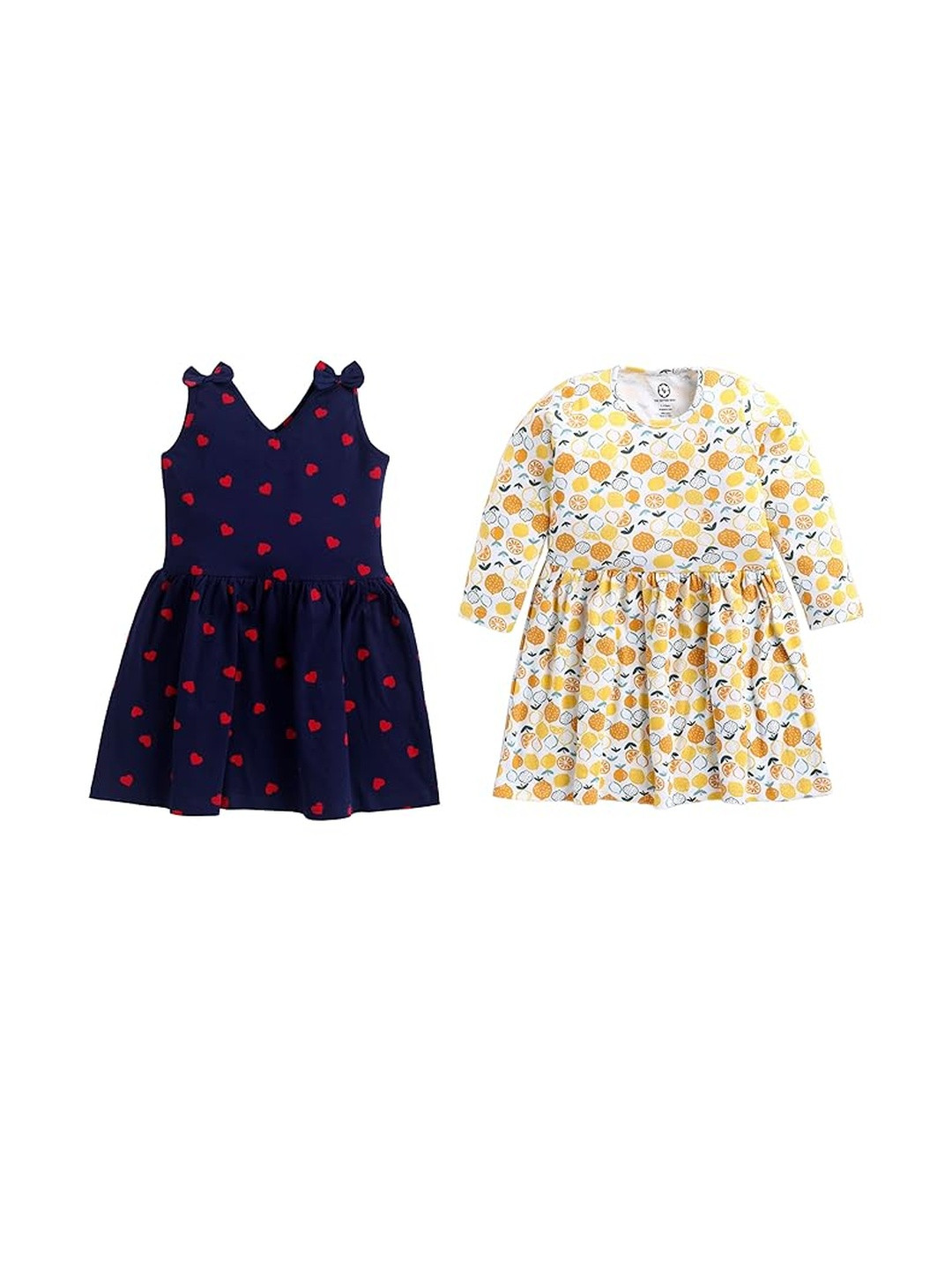THE COTTON BABY Girls Pack Of 2 Multi Colored Cotton Printed Dress with Panty