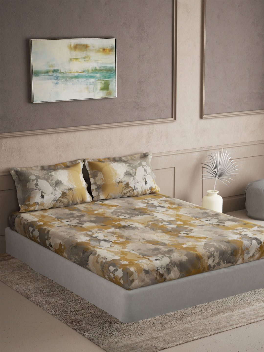 DDecor Souvenir Gifting Collection Beige Floral Pure Cotton 145TC Super King Bedsheet Set