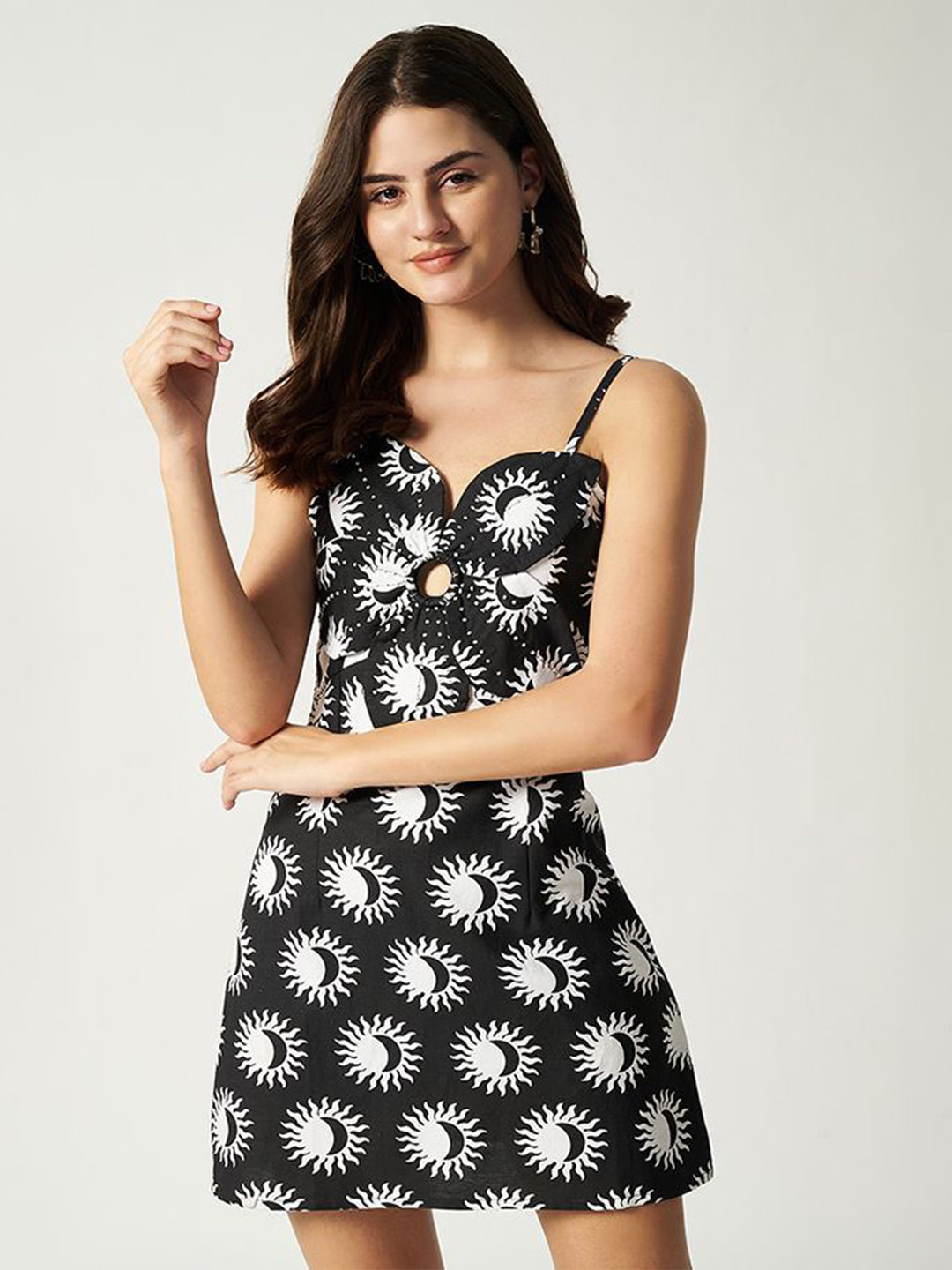 House of Sal Abstract Printed Shoulder Straps Cotton A-Line Mini Dress