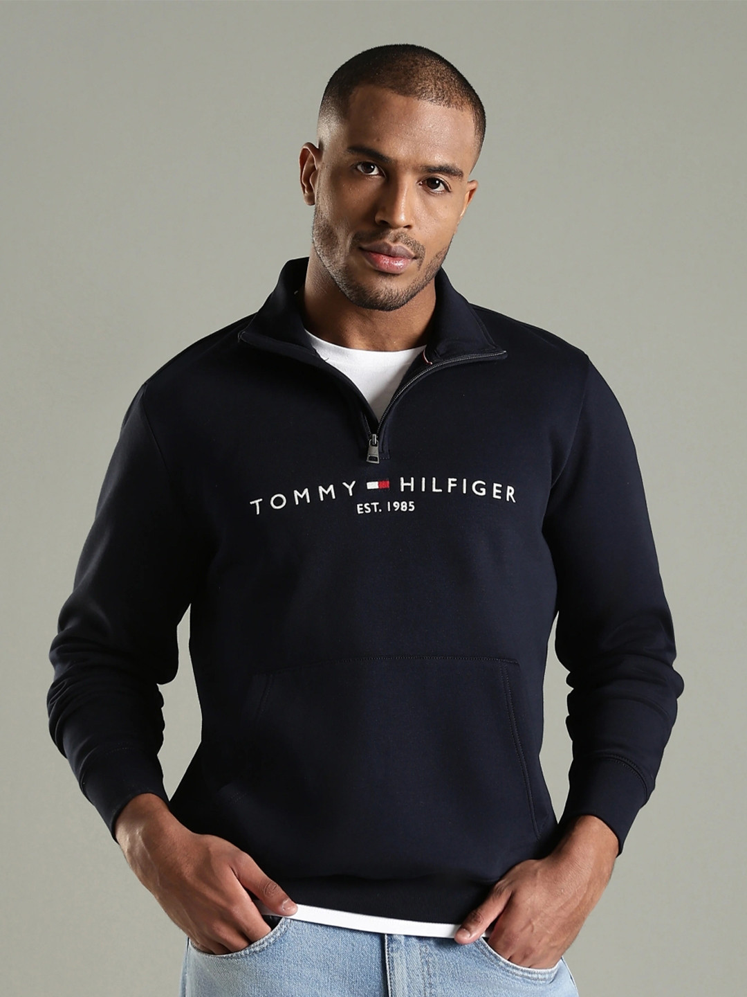 Tommy Hilfiger Men Printed Half Zipper Sweatshirt
