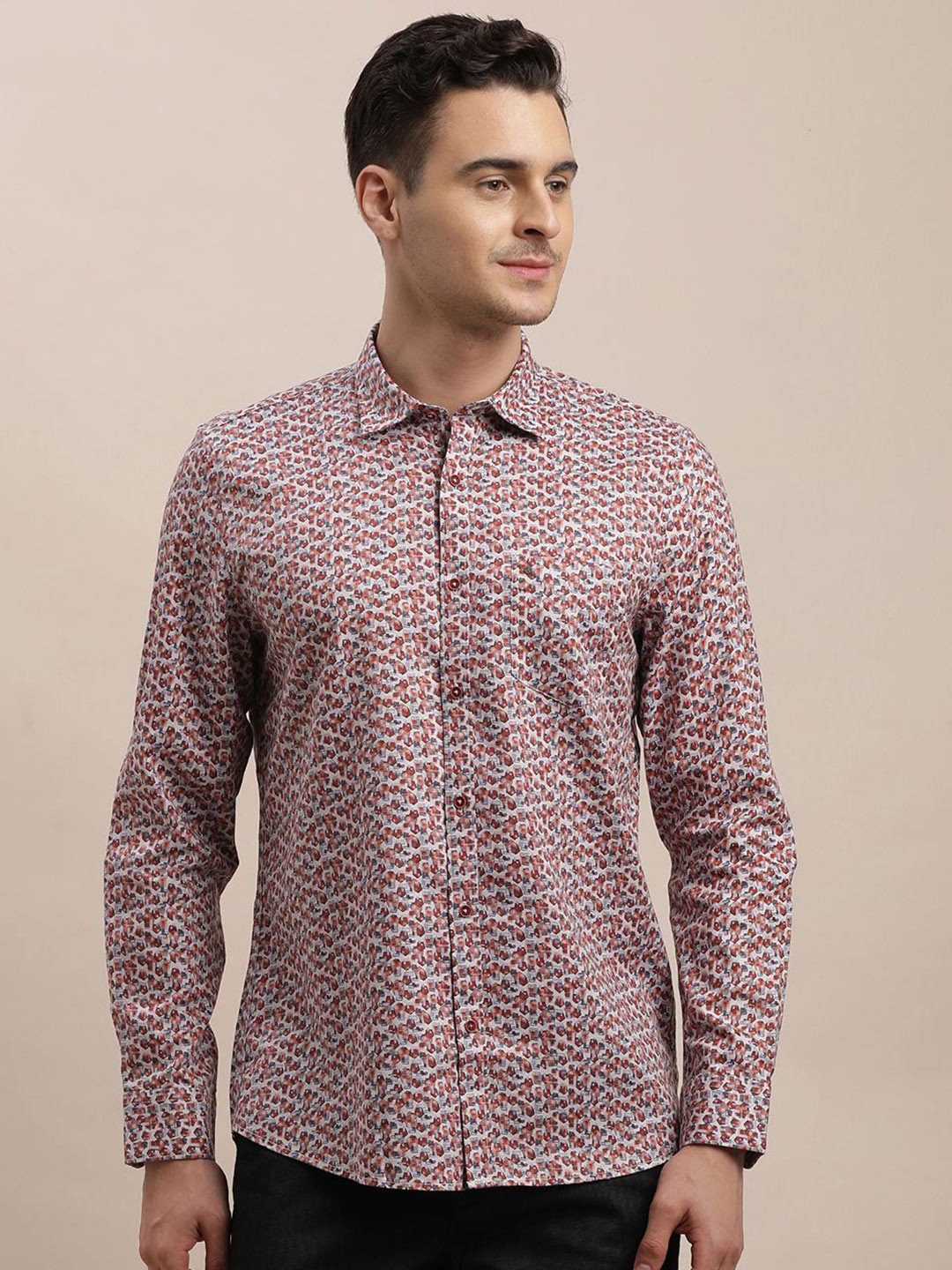 Turtle Men Relaxed Slim Fit Floral Printed Spread Collar Casual Shirt