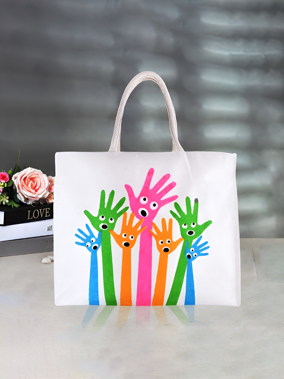 Aura Graphic Printed Oversized Shopper Jute Tote Bag