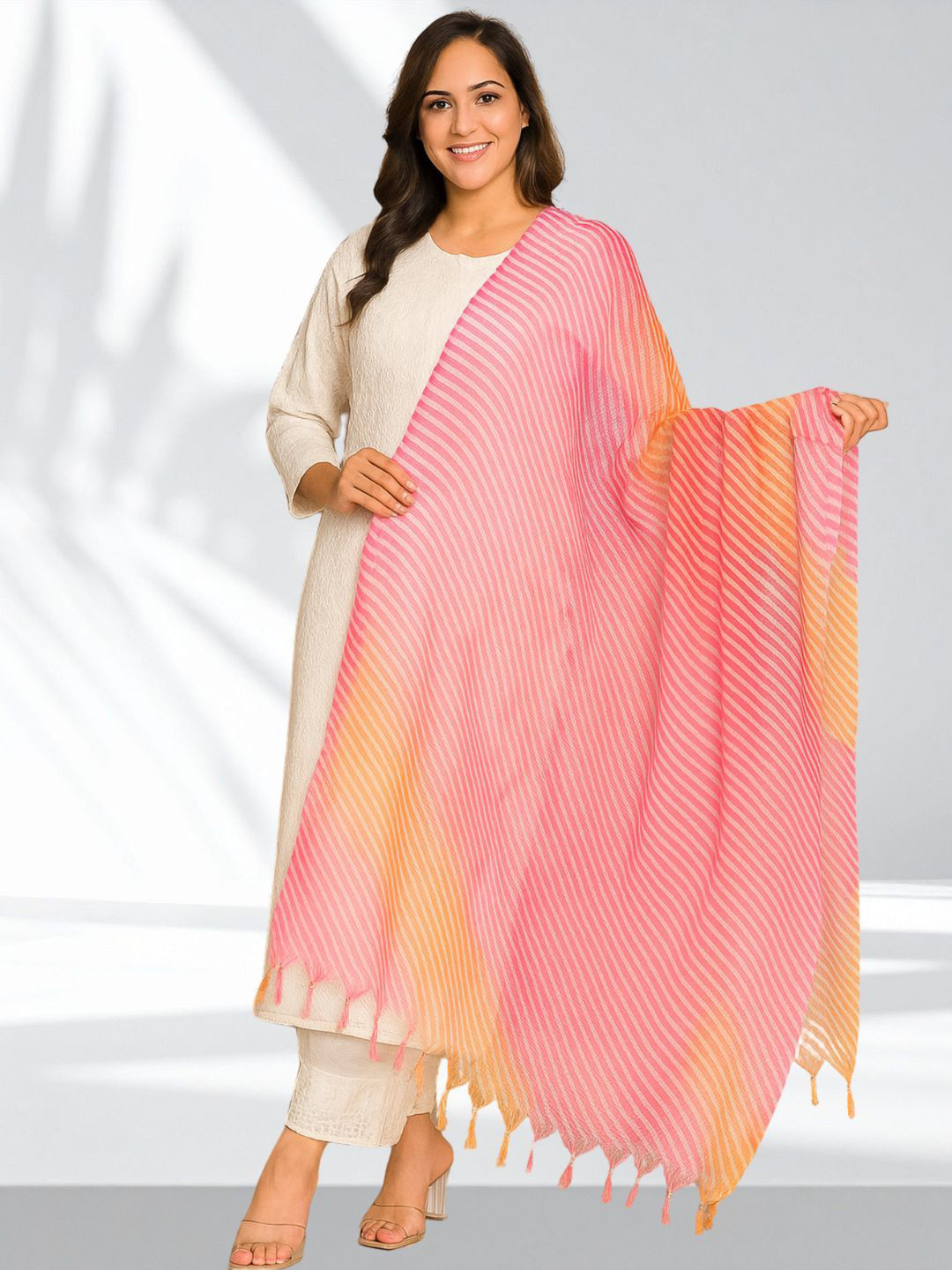 POISED Leheriya Tie & Dyed Kota Doria Dupatta