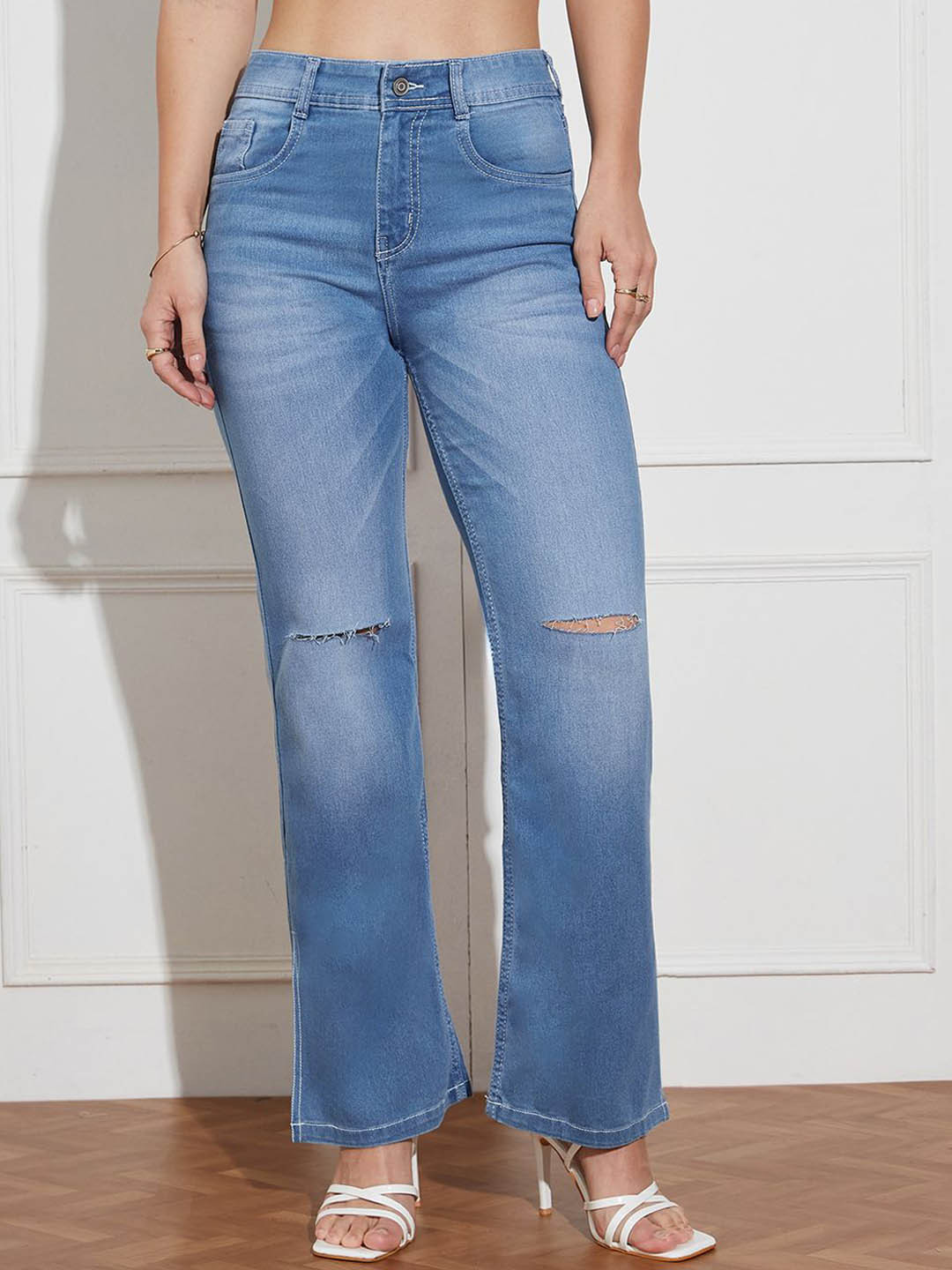 Miss Chase Built Different Women Wide Leg Mid-Rise Slash Knee Jeans
