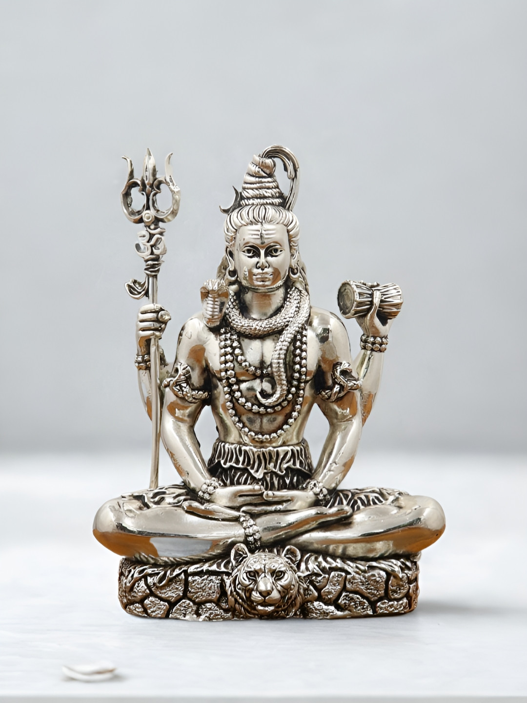 INTERNATIONAL GIFT Silver-Toned & Black Adiyogi Shiva Religious Idol Showpiece