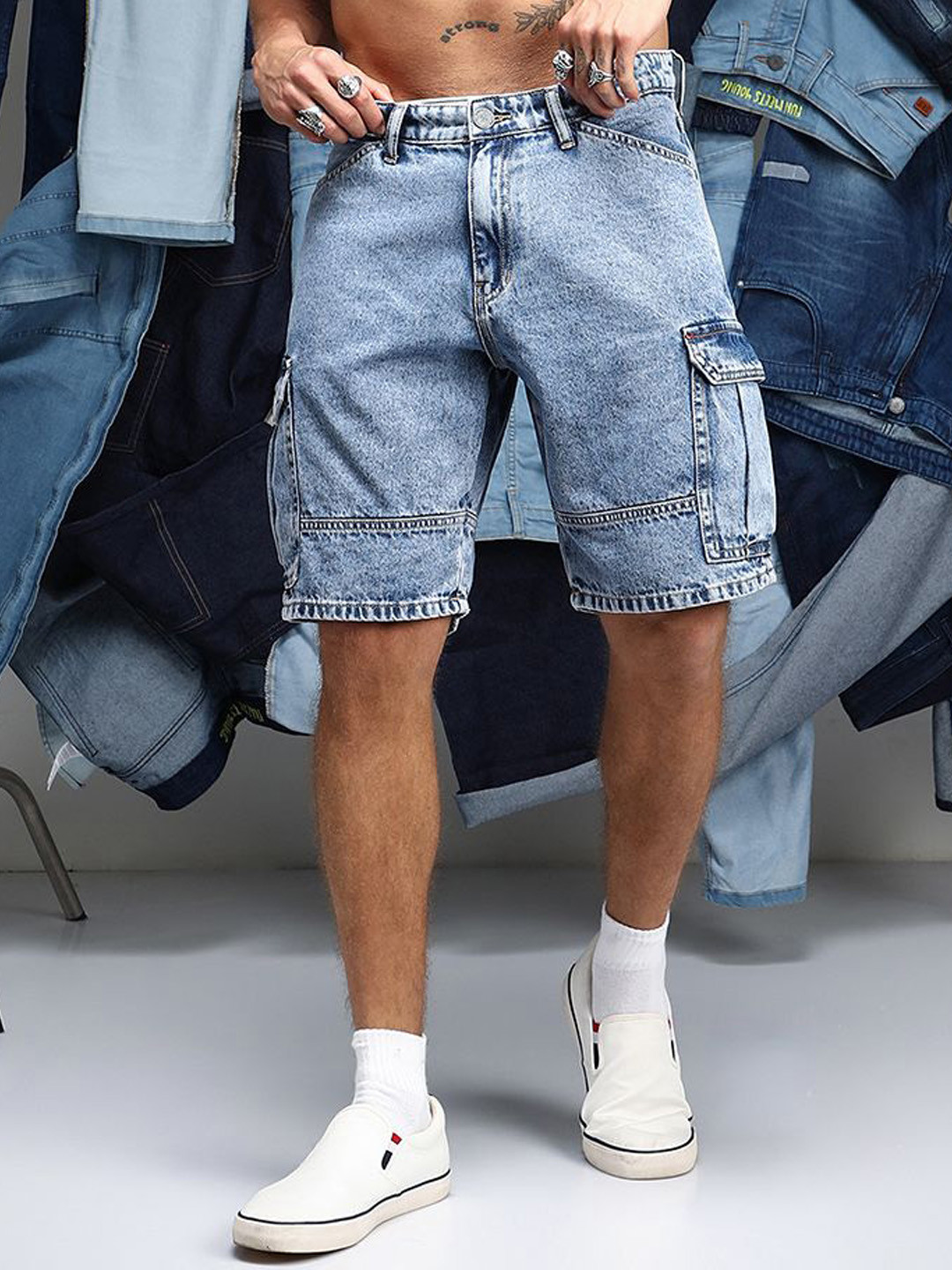 Campus Sutra Men Cycling Denim Shorts