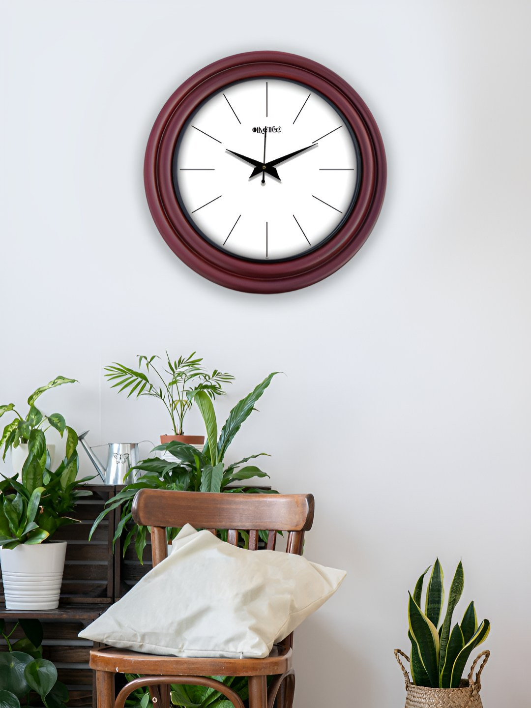 OLIVE TREE Brown & White Round Modern Wall Clock