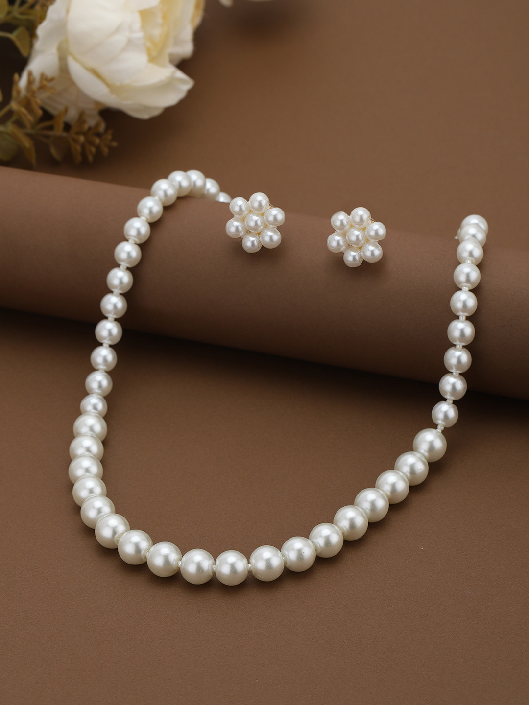 Gold Plated Pearl Beaded Necklace and Earring Set