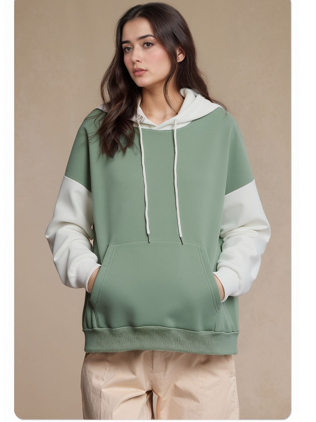 Moda Rapido Women Green Hooded Kangaroo Pocket Sweatshirt