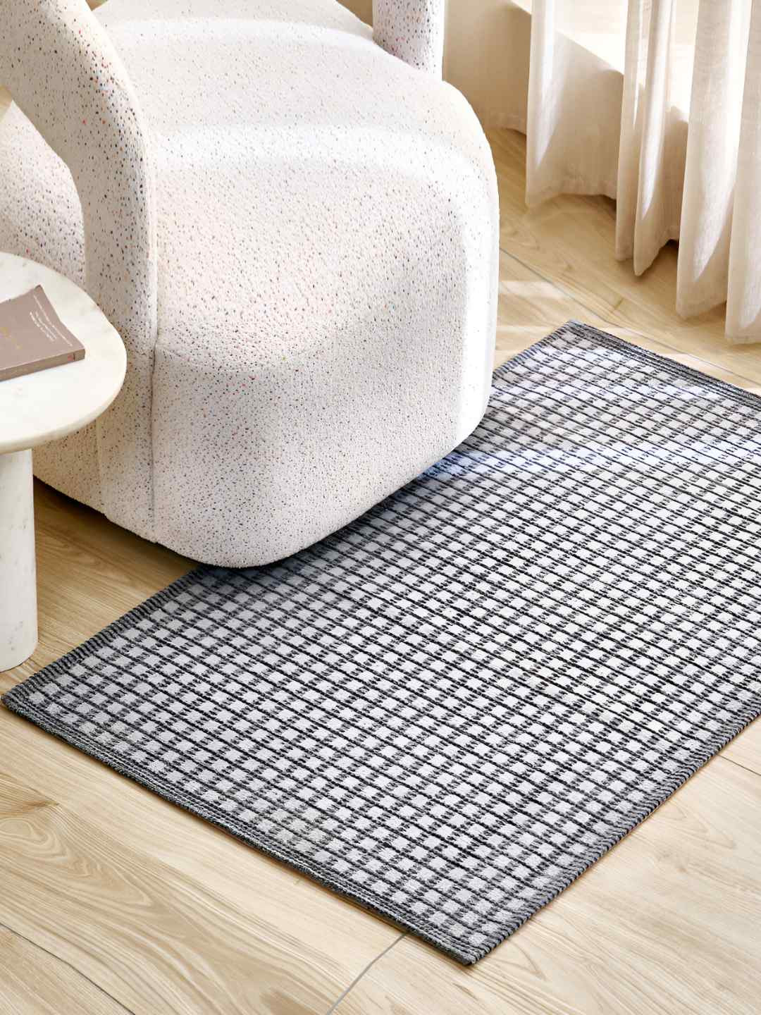Home Centre Nicolas Billows Grey & White Geometric Printed Woven Rectangular Dhurrie
