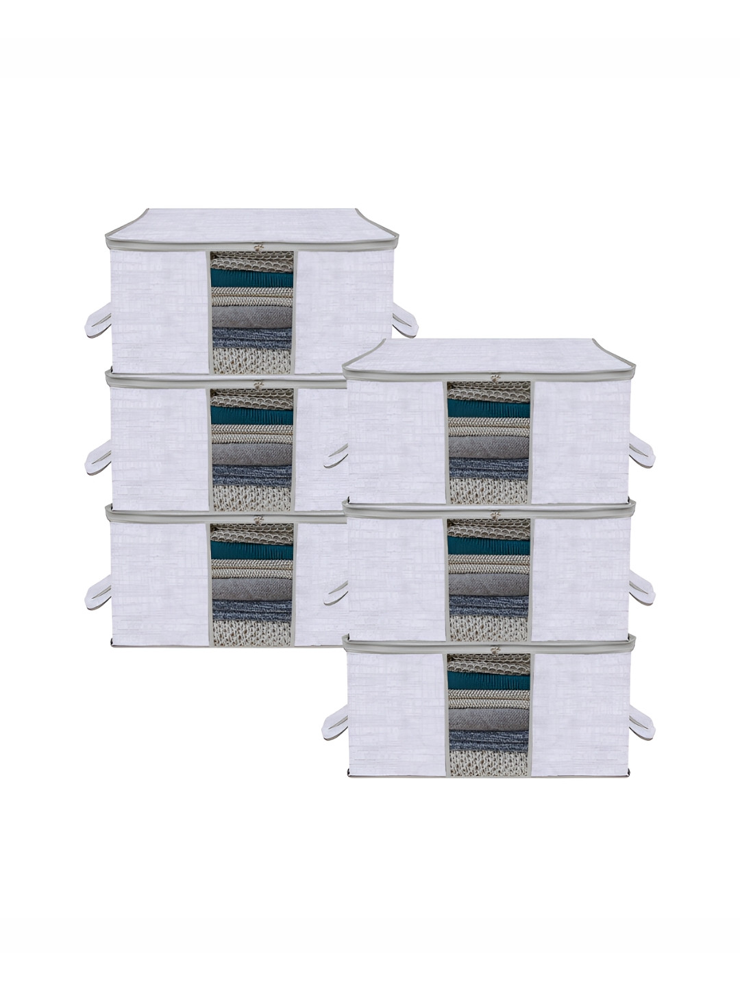 Aura Grey 6 Pieces Self Design Multi-Utility Underbed Storage Organisers With Handles