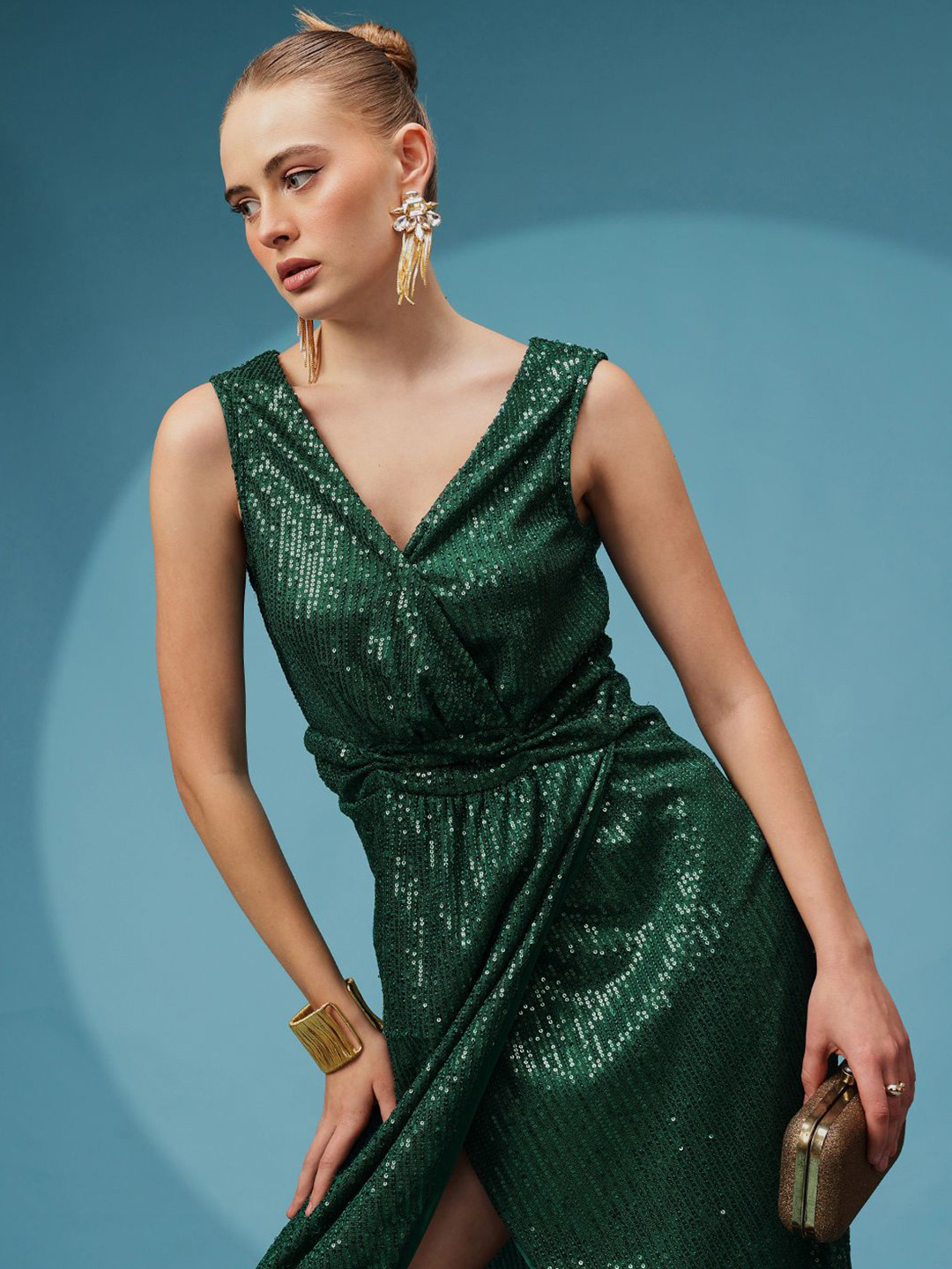 Molly & Michel Women Embellished Sequined Net Maxi Dress
