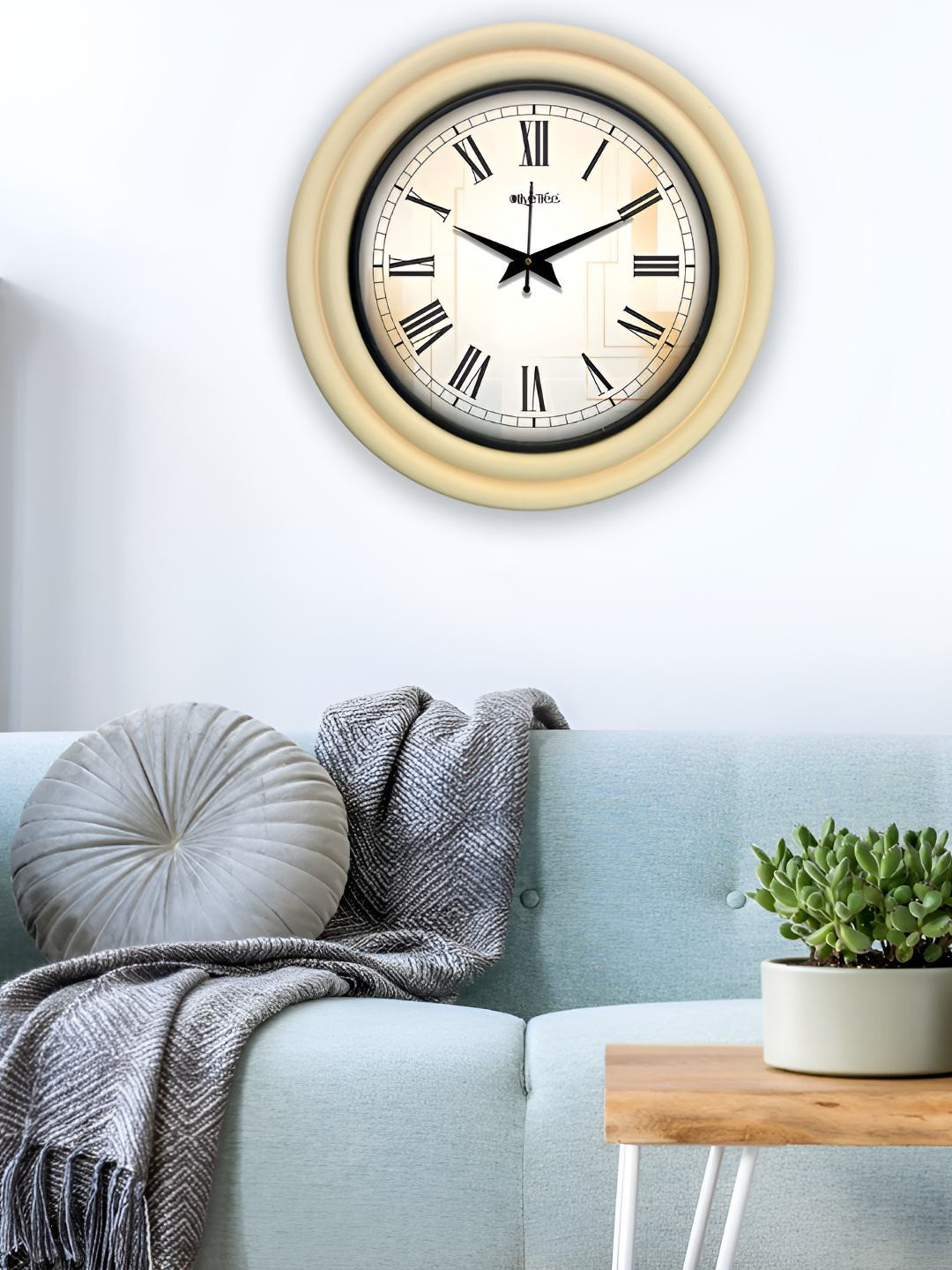 OLIVE TREE Yellow & Cream Round Modern Wall Clock