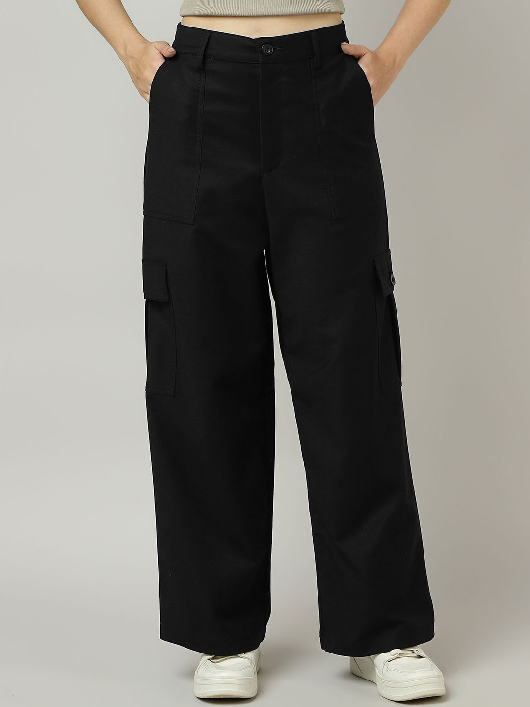 Sands of India Women Relaxed  Wide-Leg  High-Rise Cargo  Trousers