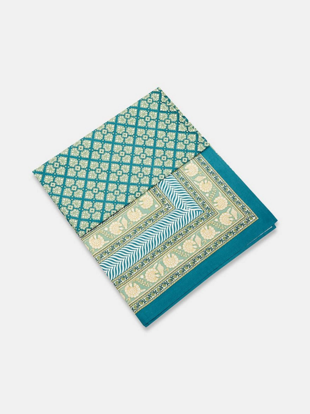 Fabindia Ambara Teal-Blue & White Printed Cotton Single-Size Bed Cover