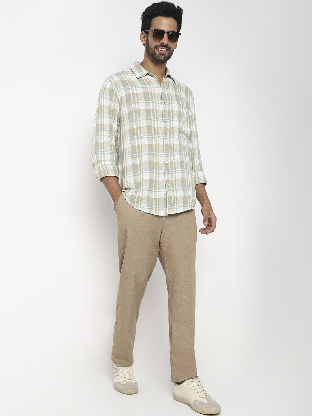 SPYKAR Men Granite Green Slim Fit Checked Casual Shirt