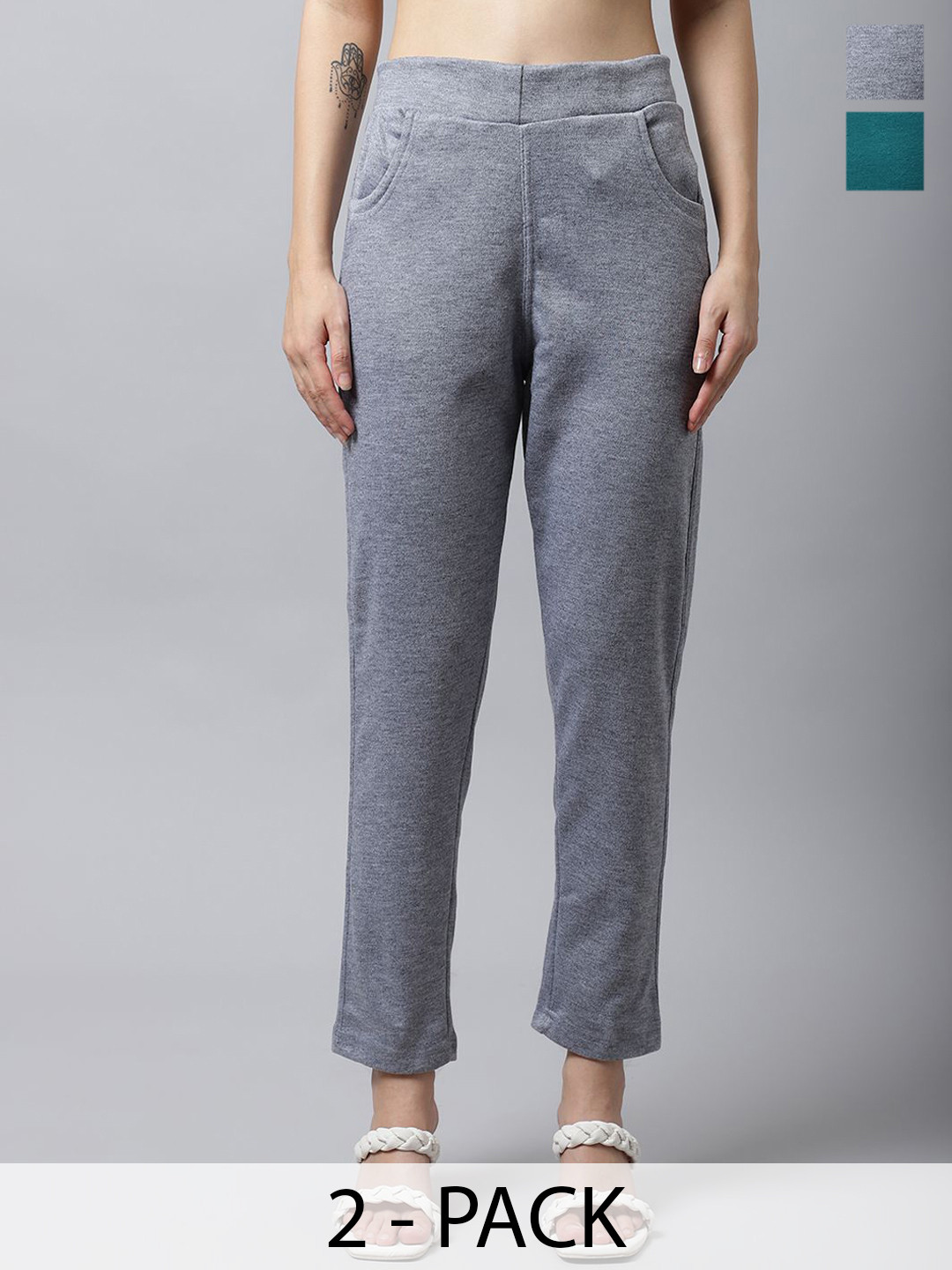 Valles365 by S.C. Women Pack Of 2 Regular Fit Mid-Rise Wool Trousers