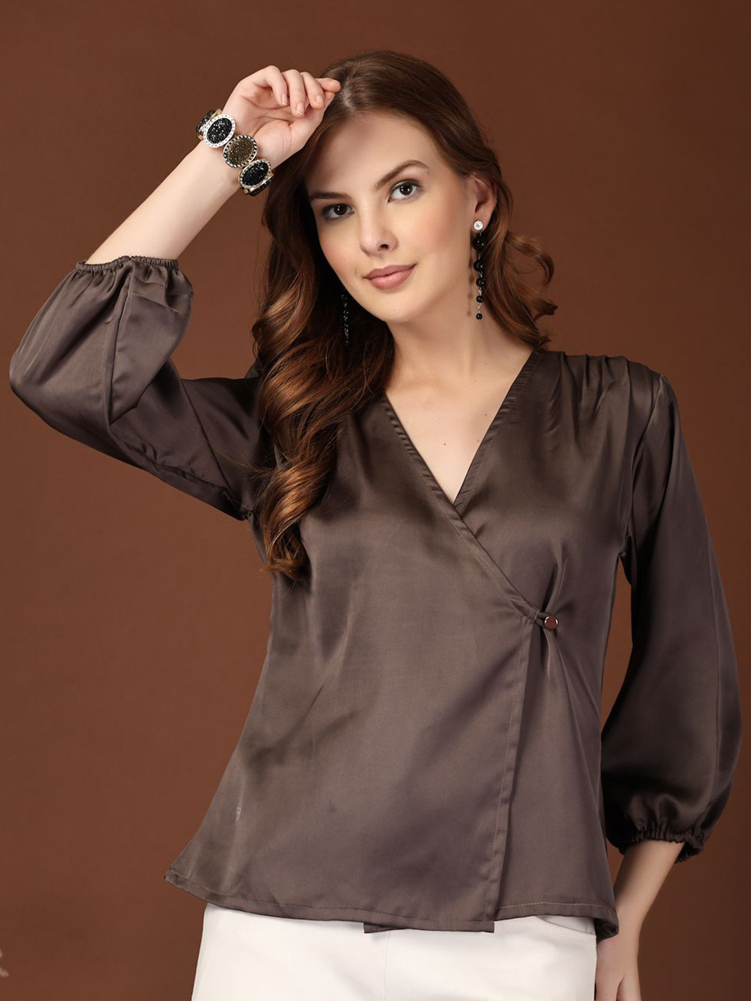 KATLINE Women Copper Toned Wrap Top