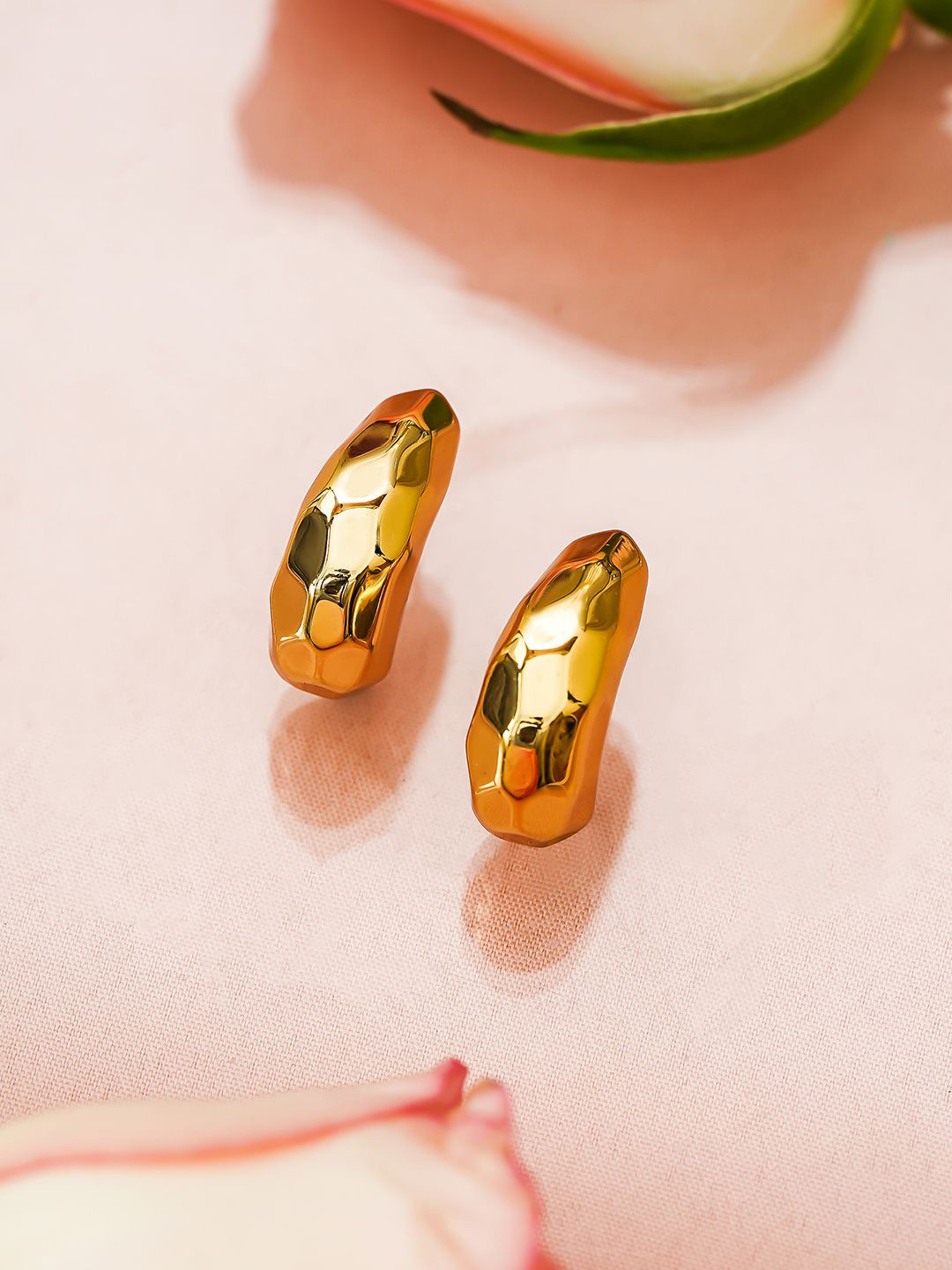 Rubans 18K Gold-Plated Glossy Bold Textured Chunky Hoop Earrings