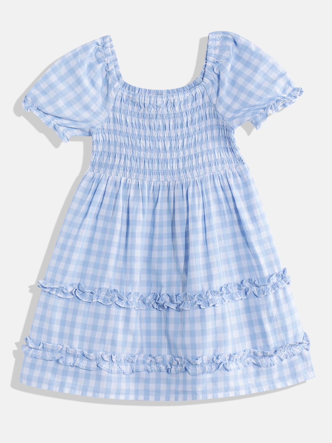 THE CHILDREN'S PLACE Girls Gingham Checked Ruffled Pure Cotton Dress