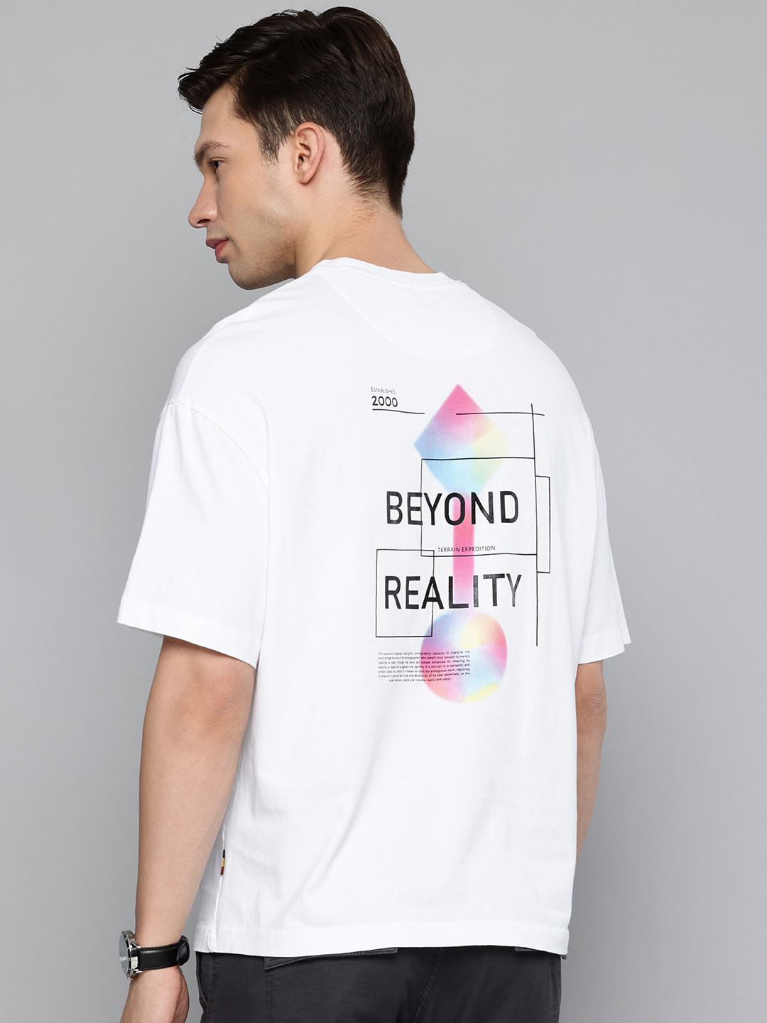 Indian Terrain Relaxed Fit Typography Printed Pure Cotton T-shirt