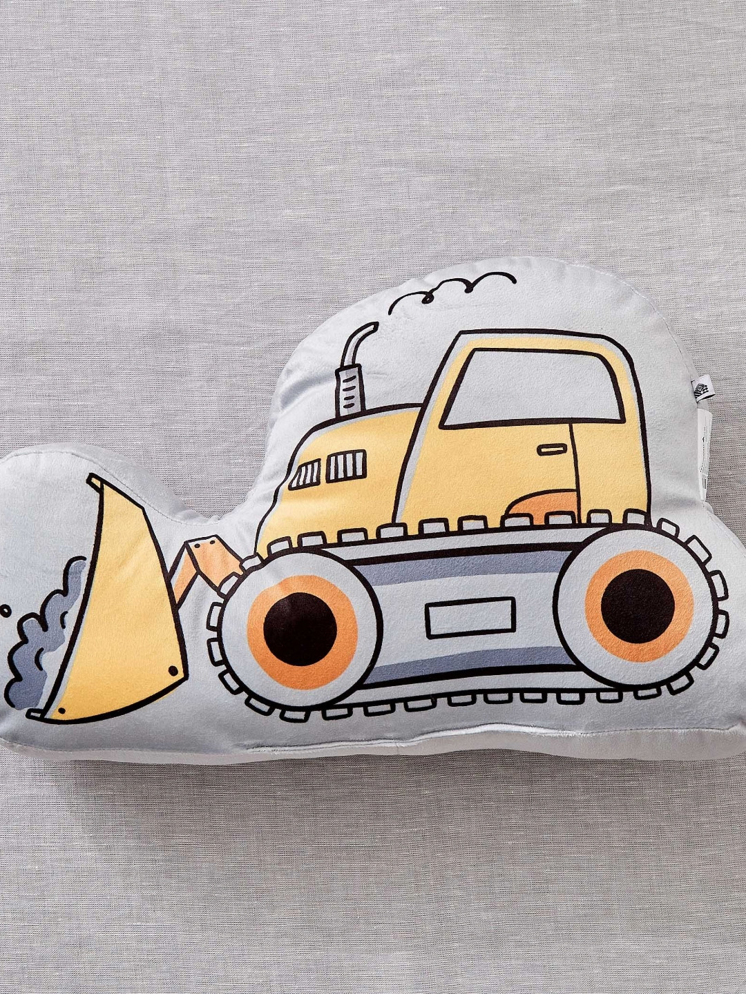 Home Centre Slate Kids Grey & Yellow Printed Velvet JCB-Shaped Pre-Filled Cushion