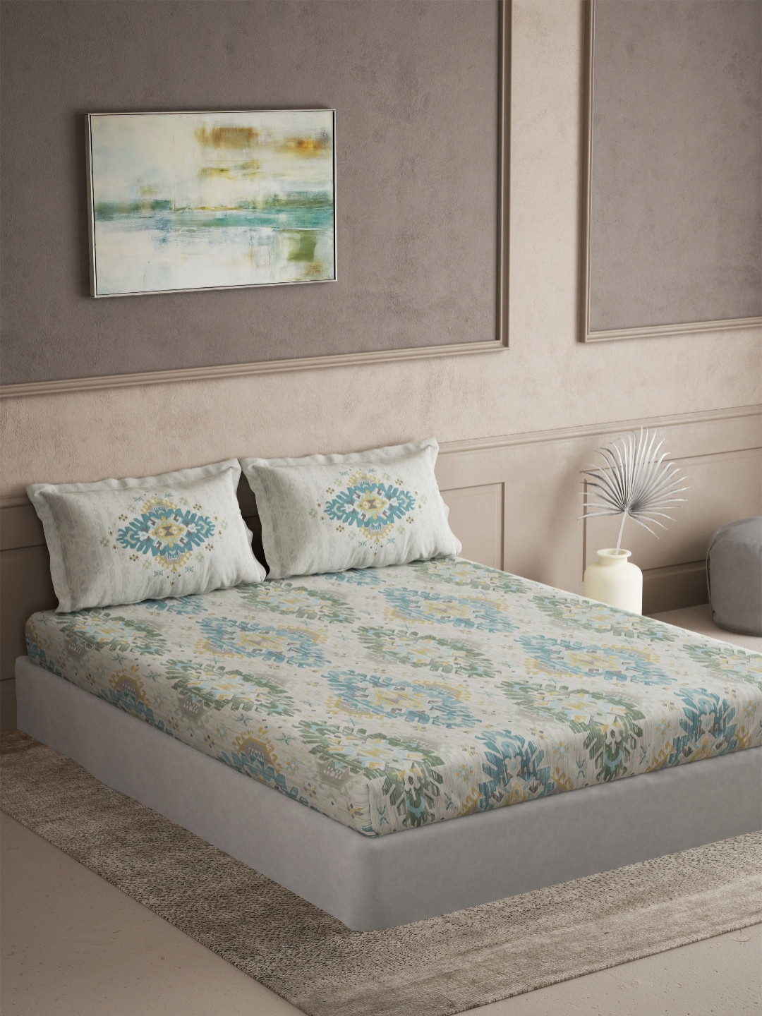 DDecor Souvenir Gifting Collection Beige Floral Pure Cotton 145TC Super King Bedsheet Set