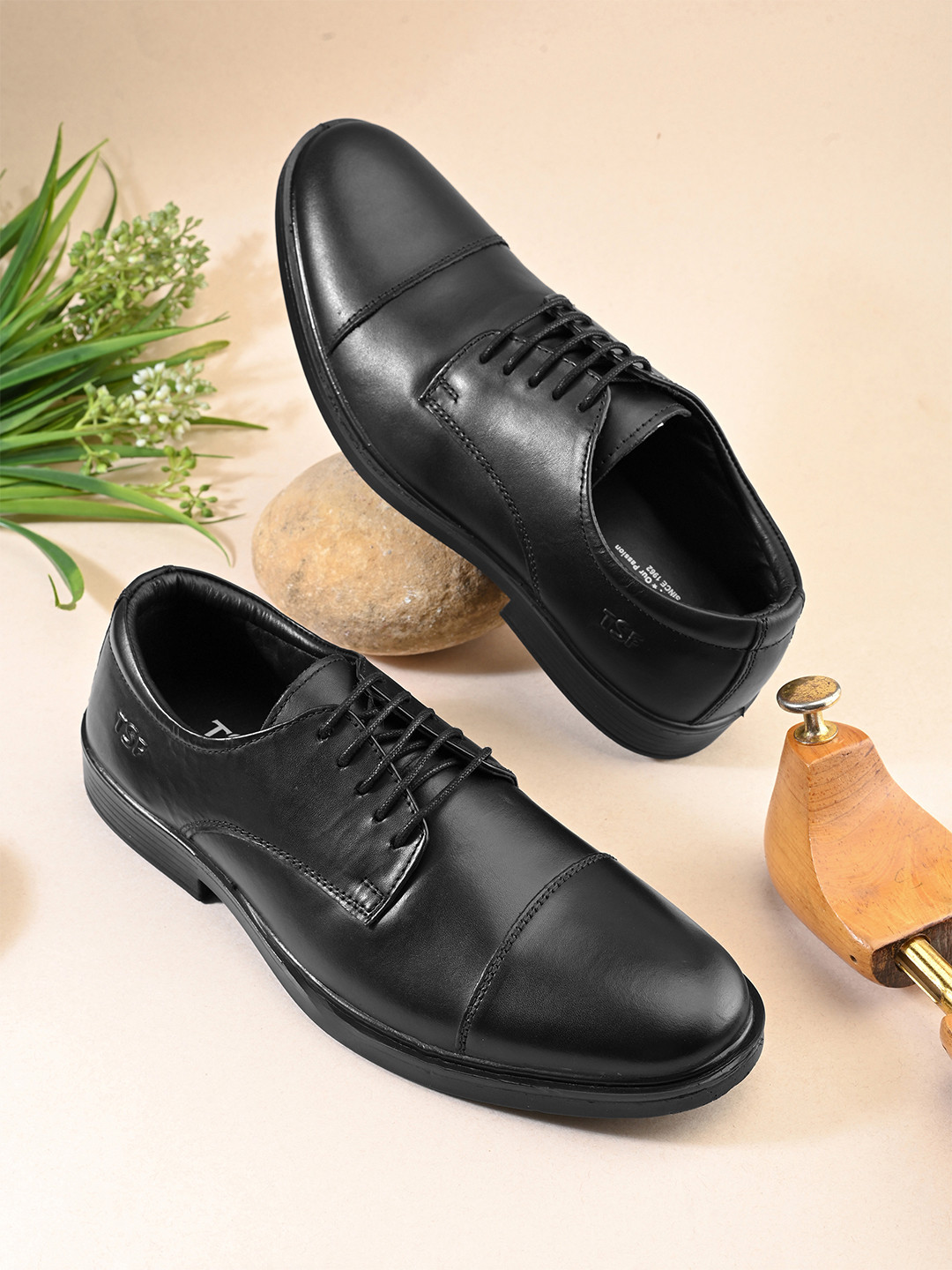 TSF Men Black Leather Oxford Shoes