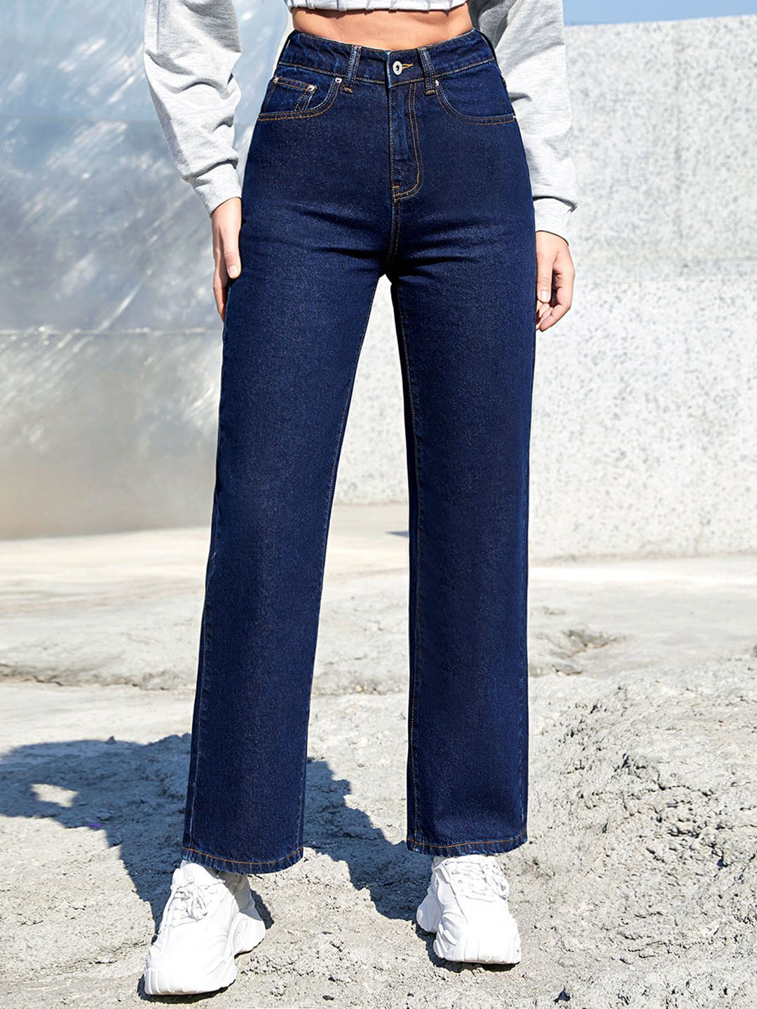 NU CLOTHS Women Wide Leg High-Rise Stretchable Jeans