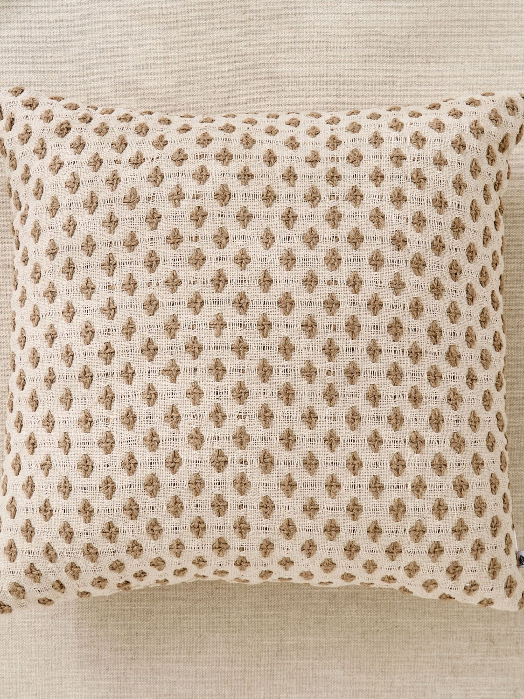 Home Centre Jute Haze Mold Beige & Off White Woven Design Square-Shaped Pre-Filled Cushion