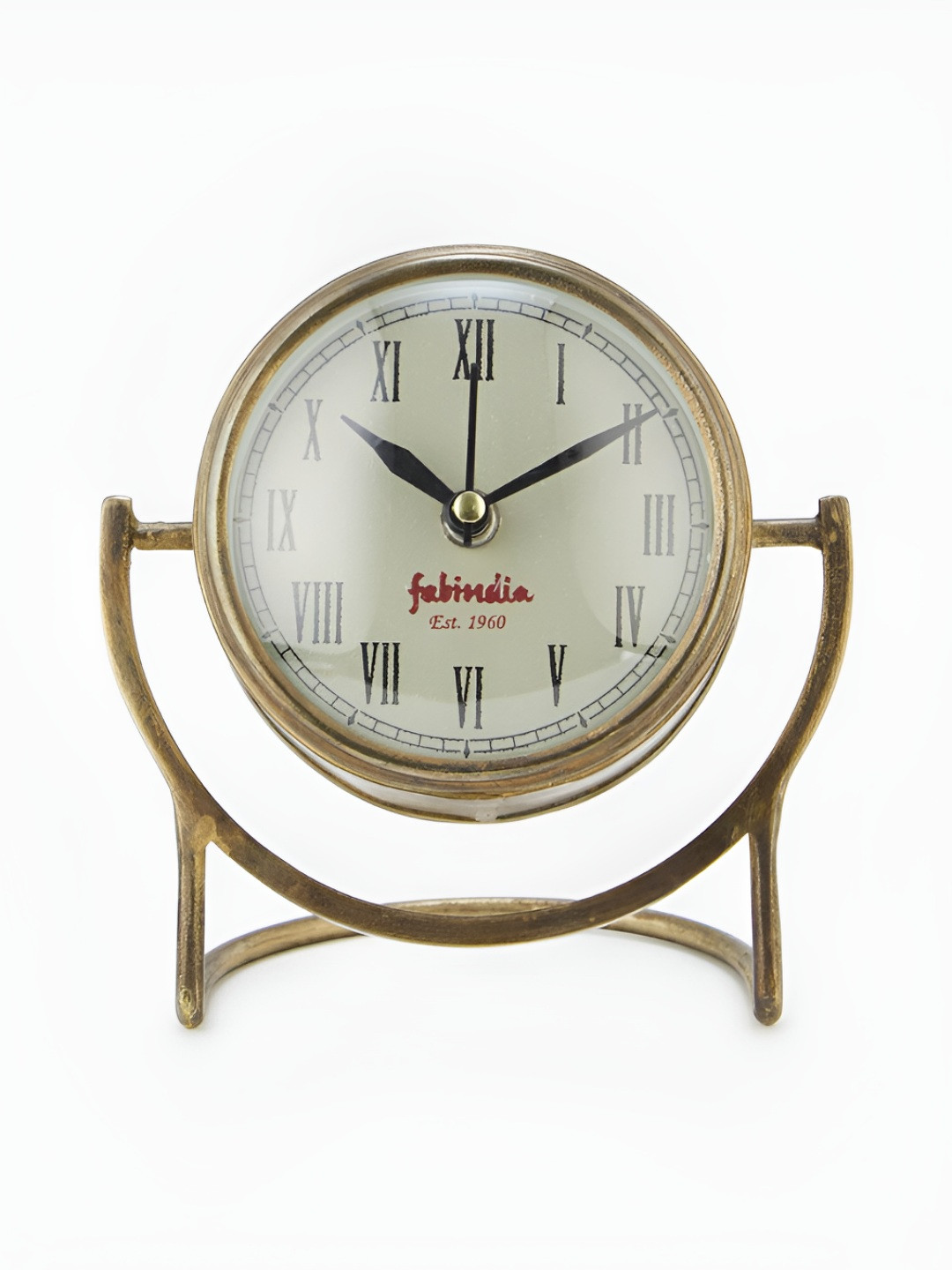 Fabindia Tejas Gold-Toned & White Metal Round Shaped Table Clock