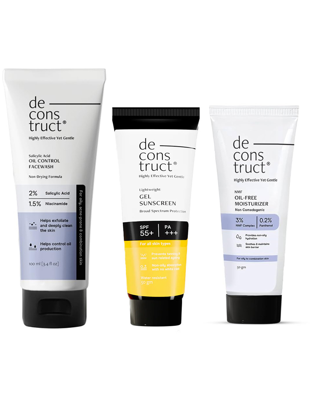 deconstruct Oil Control Skin Care Combo- Moisturizer 50g + Face Wash 100ml + Sunscreen 50g