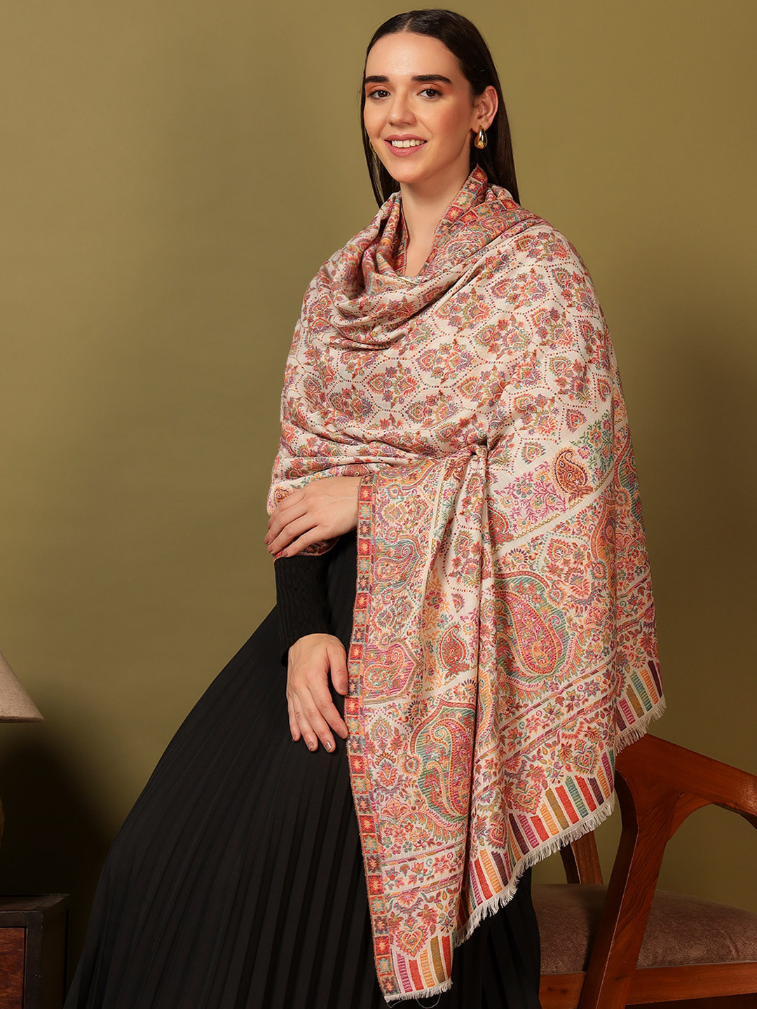 Pashmoda Gulraiz Kaani Wool Paisley Woven Design Shawl