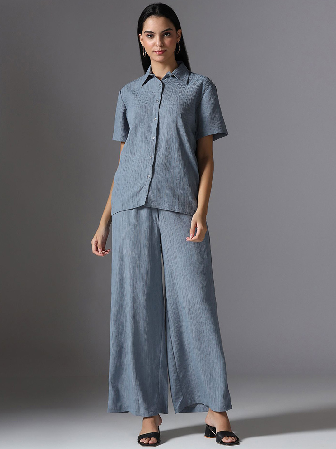 Selvia Edge Textured Collared Shirt & Trouser Co-Ord Set