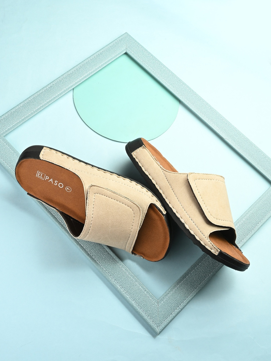 El Paso Men Off-White Velcro Comfort Sandals
