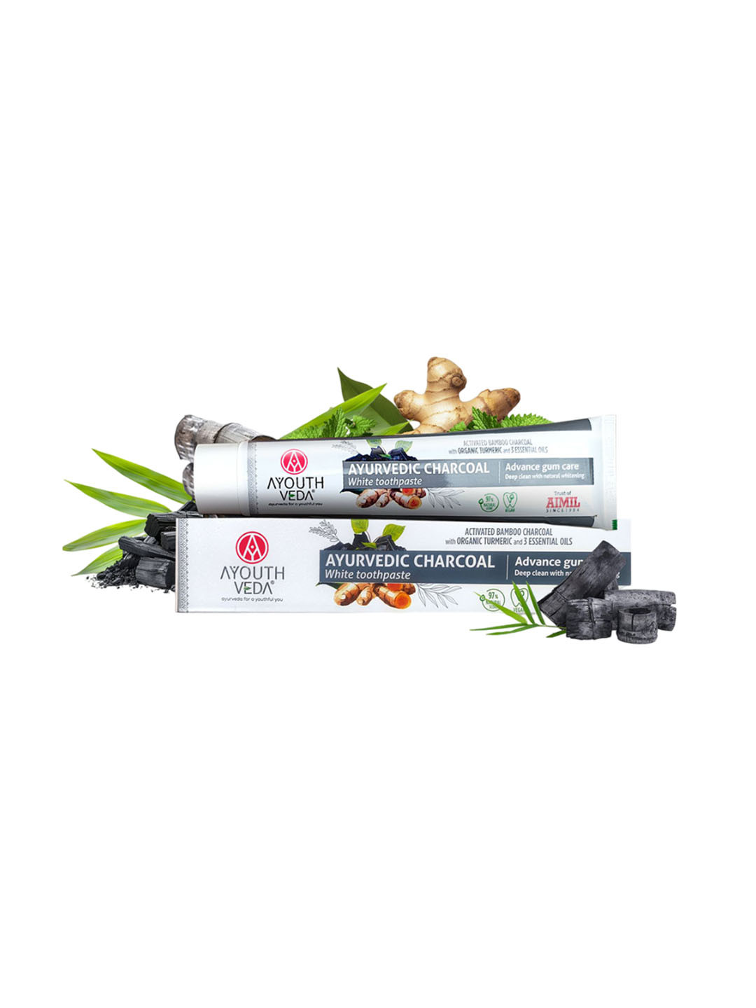 AYOUTHVEDA Set Of 4 Charcoal White Toothpaste - 100 g Each