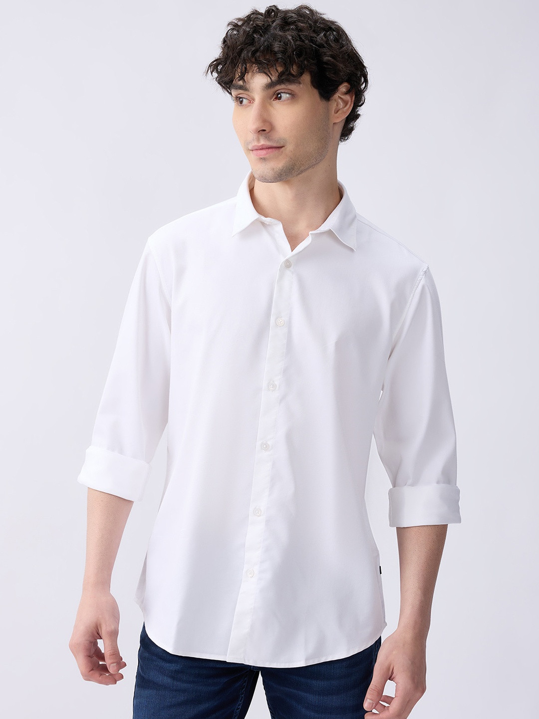 SPYKAR Men White Tight Slim Fit Casual Shirt