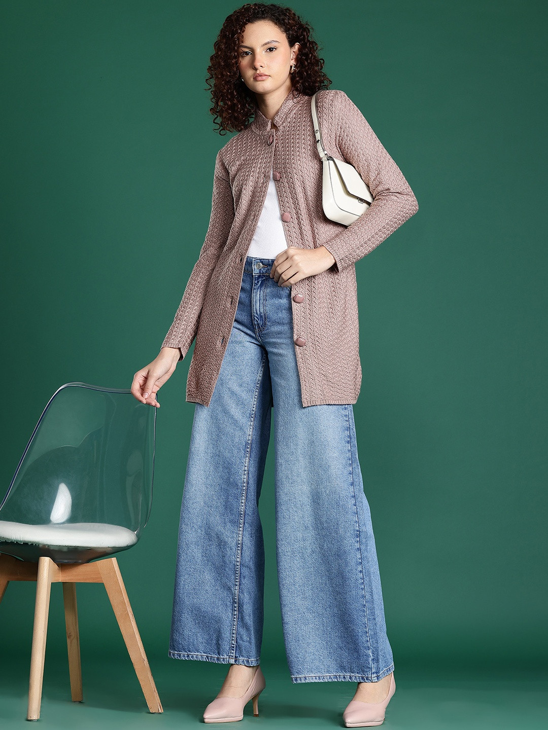 Roadster Women Cable Knit Woollen Longline Cardigan