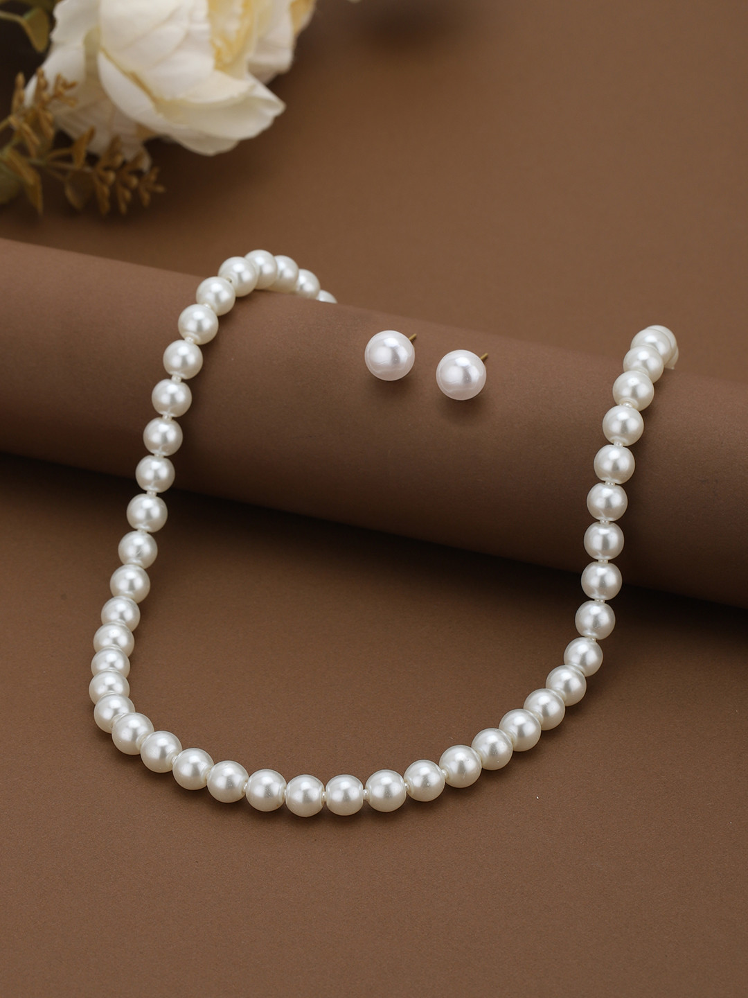 Gold Plated Pearl Beaded Necklace and Earring Set