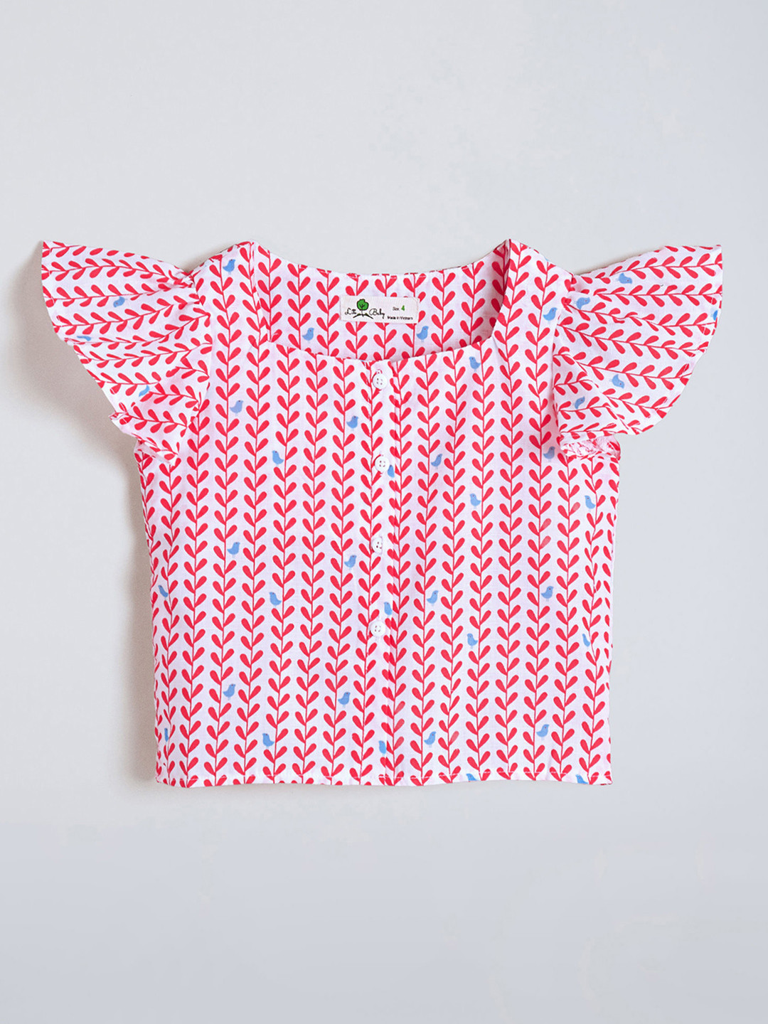 Hopscotch Kids-Girls Red Polycotton Printed Tops