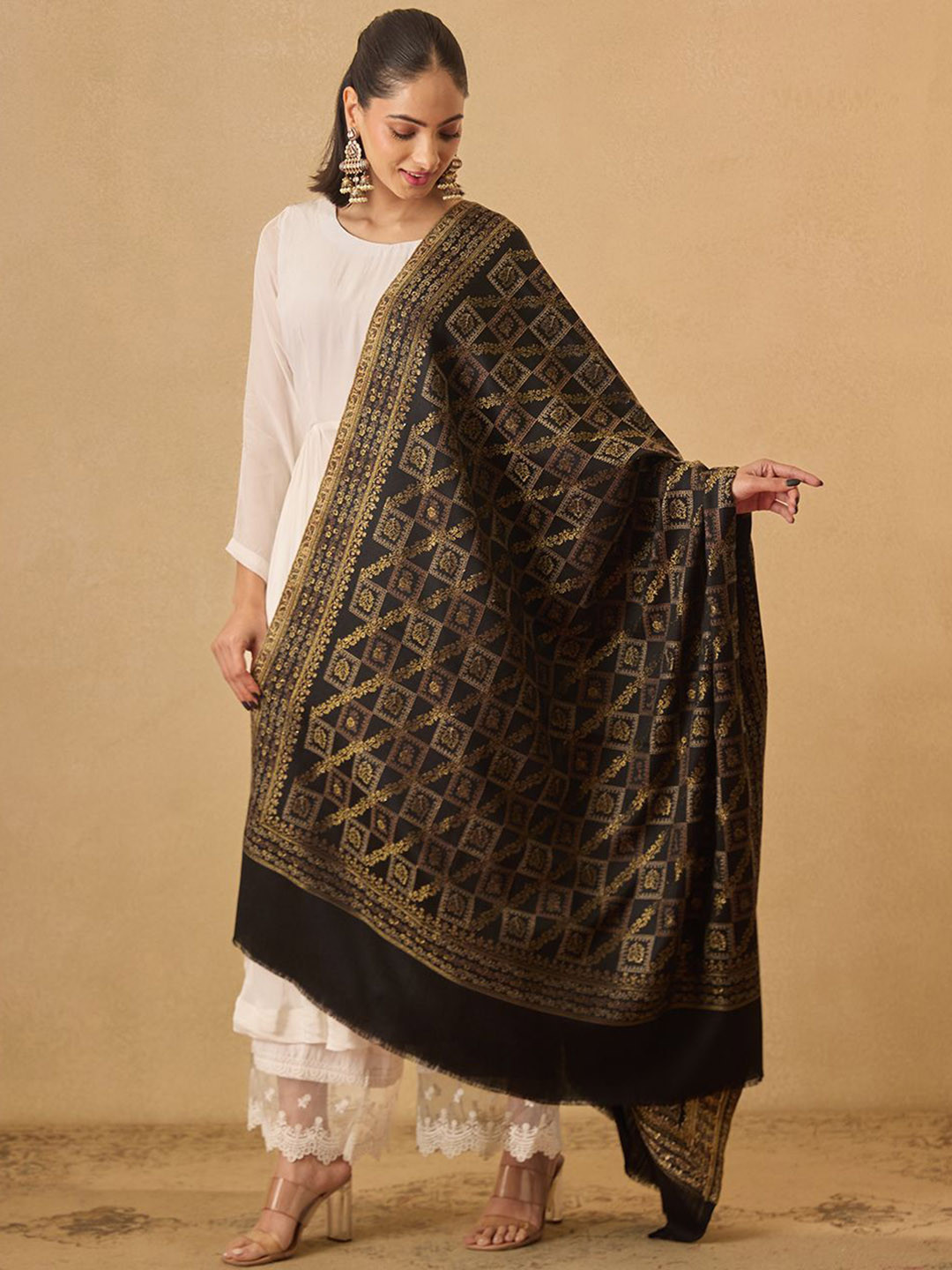 Pashmoda Ethnic Motifs Woven Design Mahtab Jamawar Shawl