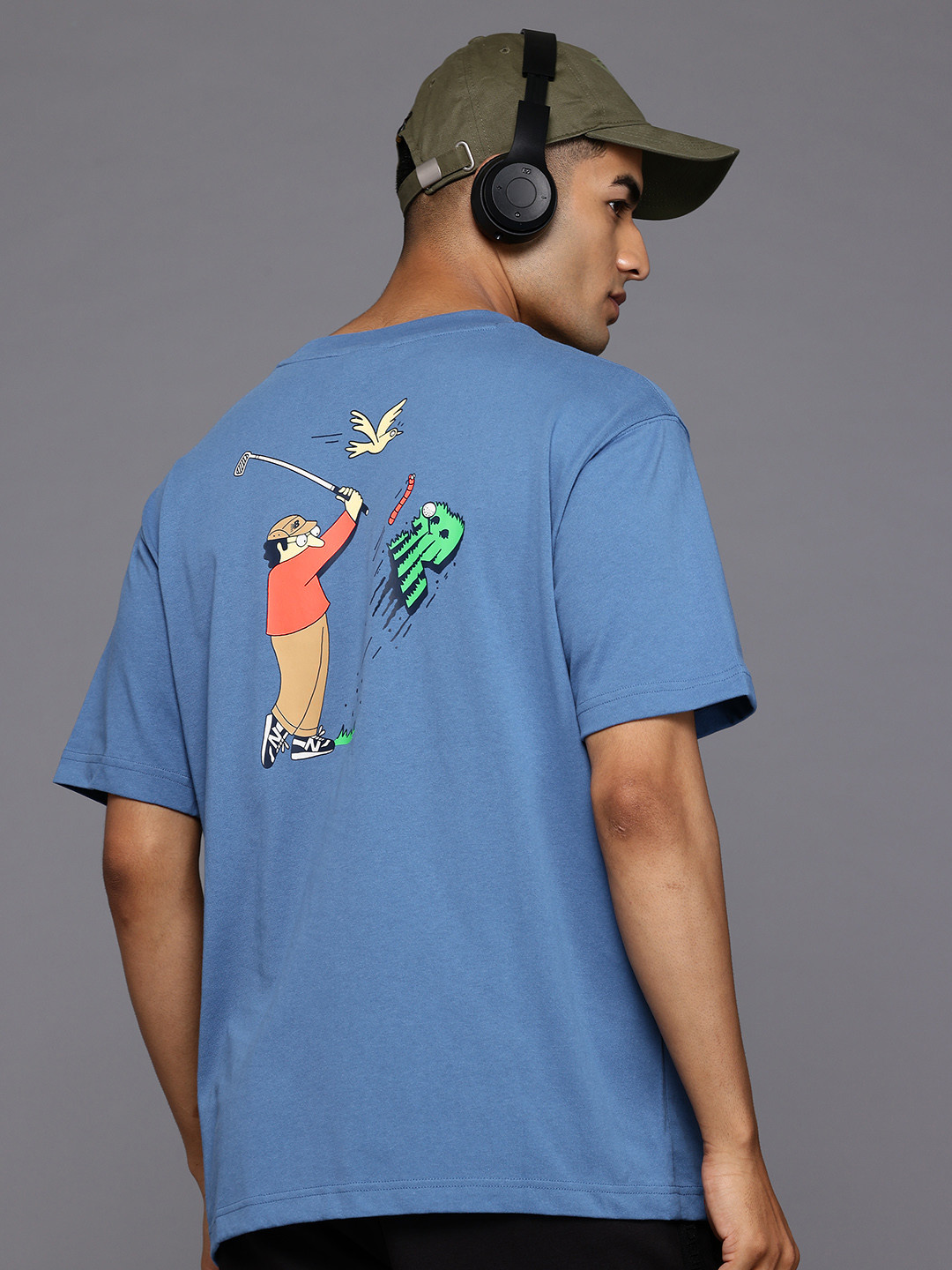 New Balance Athletics Golf Cartoon Printed Drop-Shoulder Sleeves Pure Cotton T-shirt