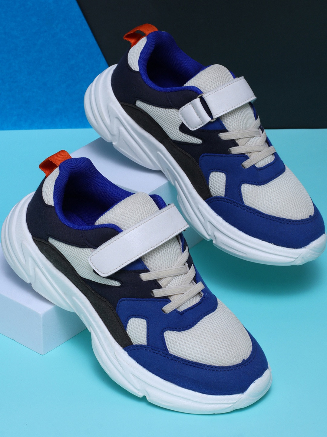 TRASE Boys Blue & White Lace-Ups With Velcro Sports Shoes