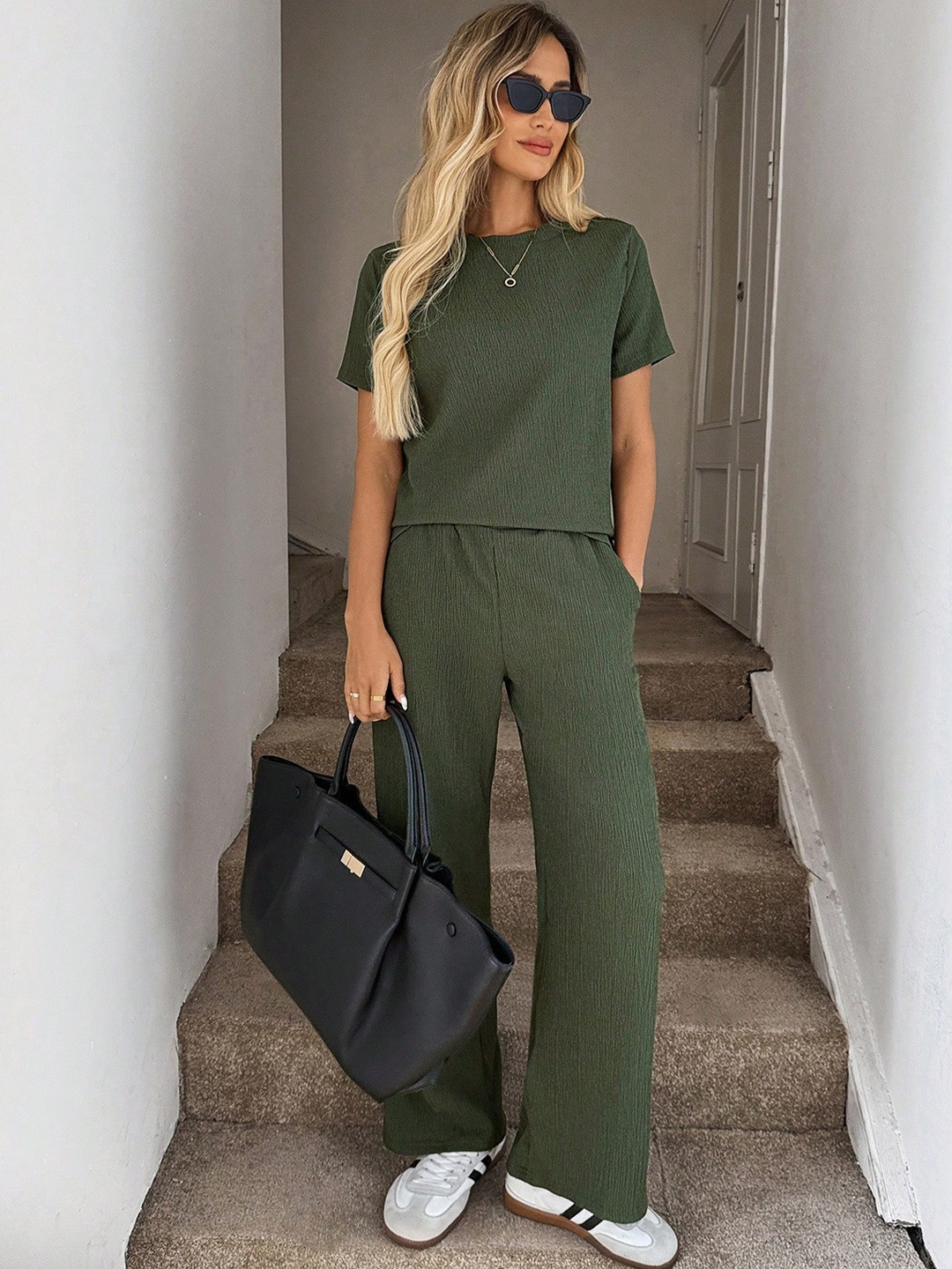 Moda Rapido Dark Green Polyester Lycra Blend Textured Material Tracksuit