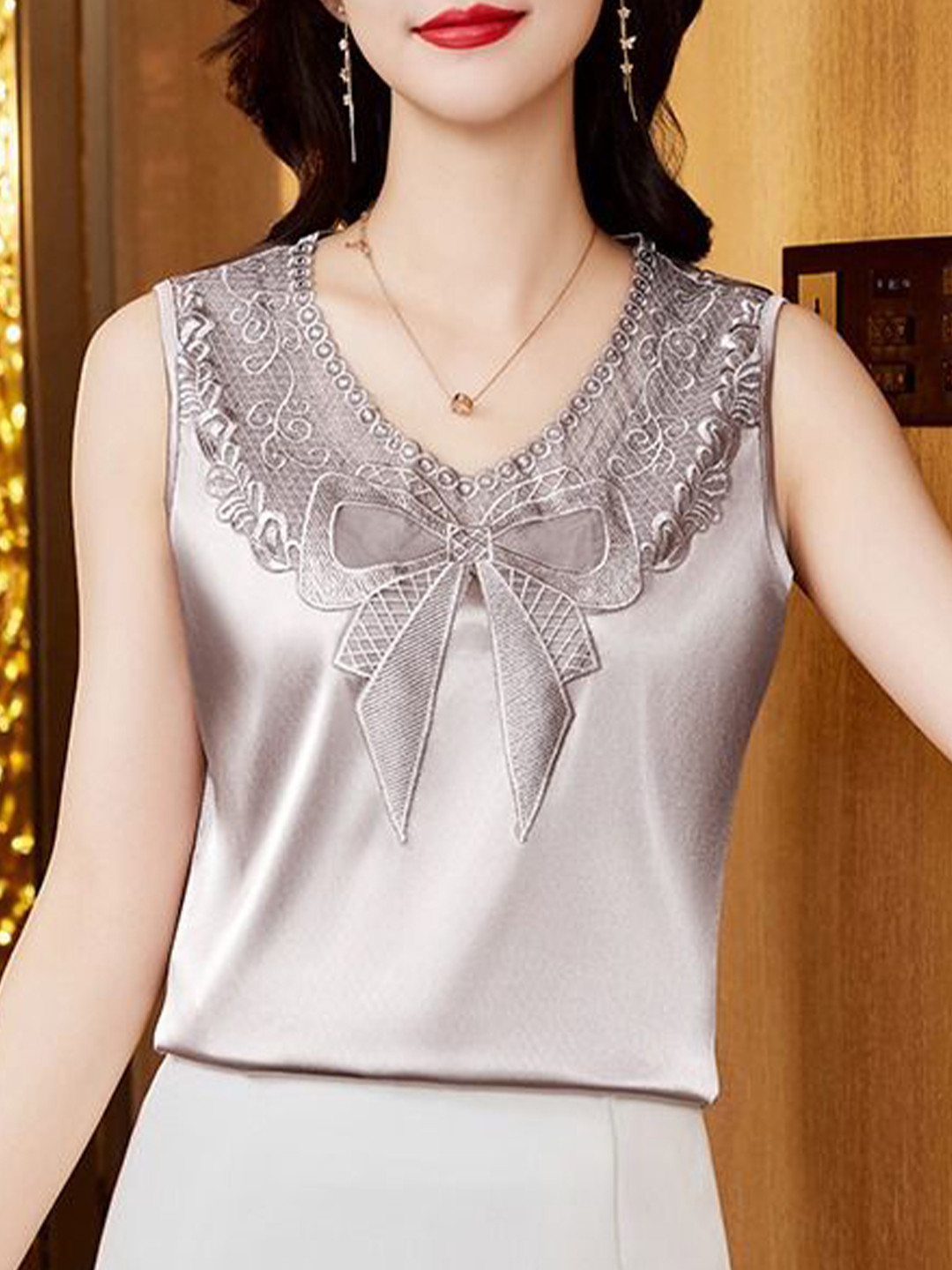 StyleCast Women Embroidered V-Neck Sleeveless Tops