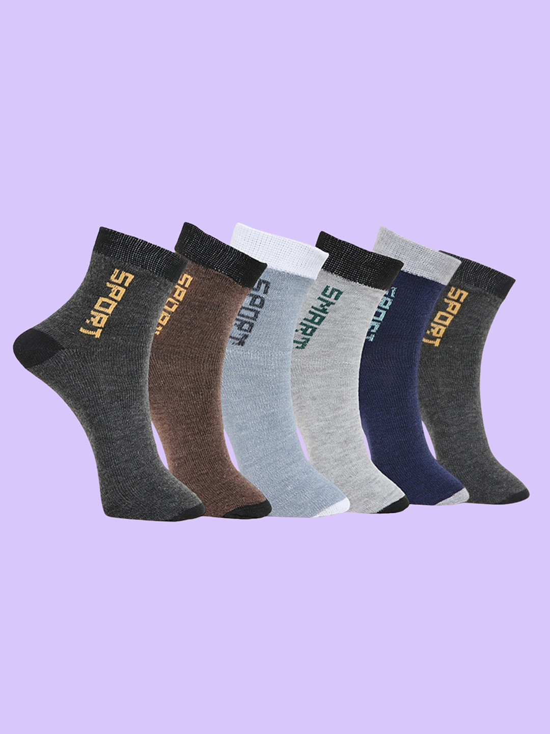 MJE 6-Pcs Patterned Anti-Bacterial Cotton Ankle Length Socks