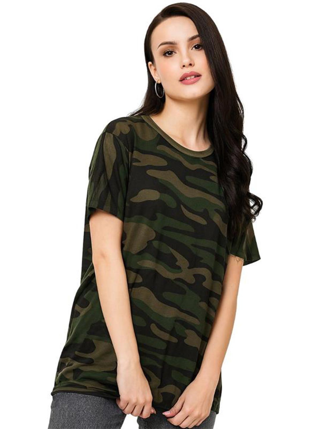 Leotude Women Abstract Printed Round Neck Cotton T-shirt